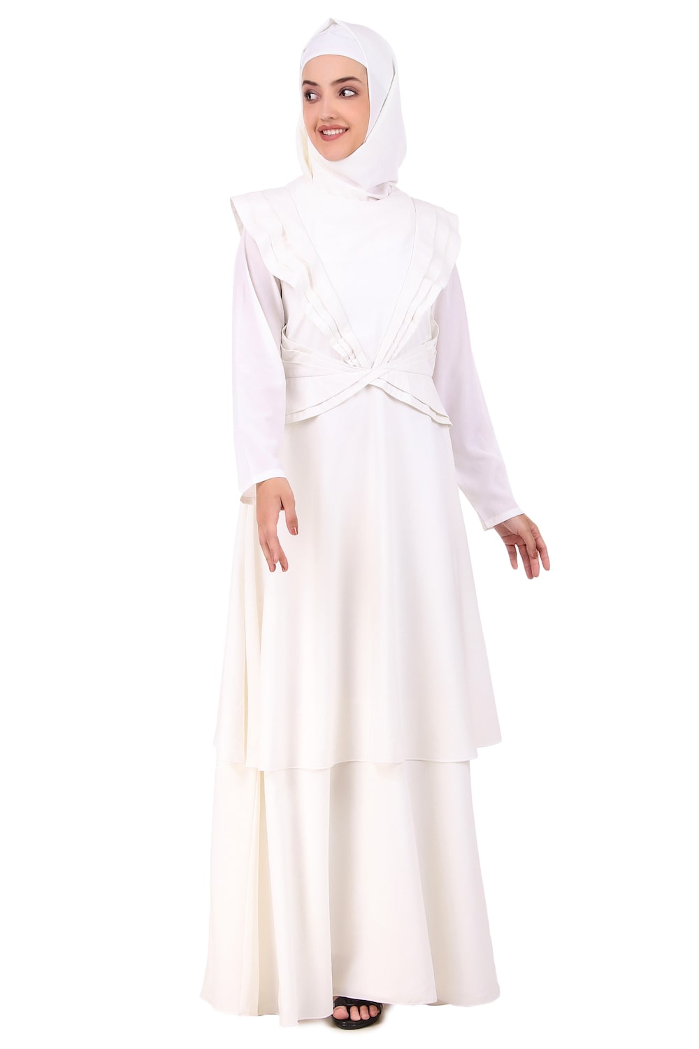 Elegant Designer Royal Look White Abaya for Women - Modest Islamic Dress for Prayer, Wedding & Special Occasions