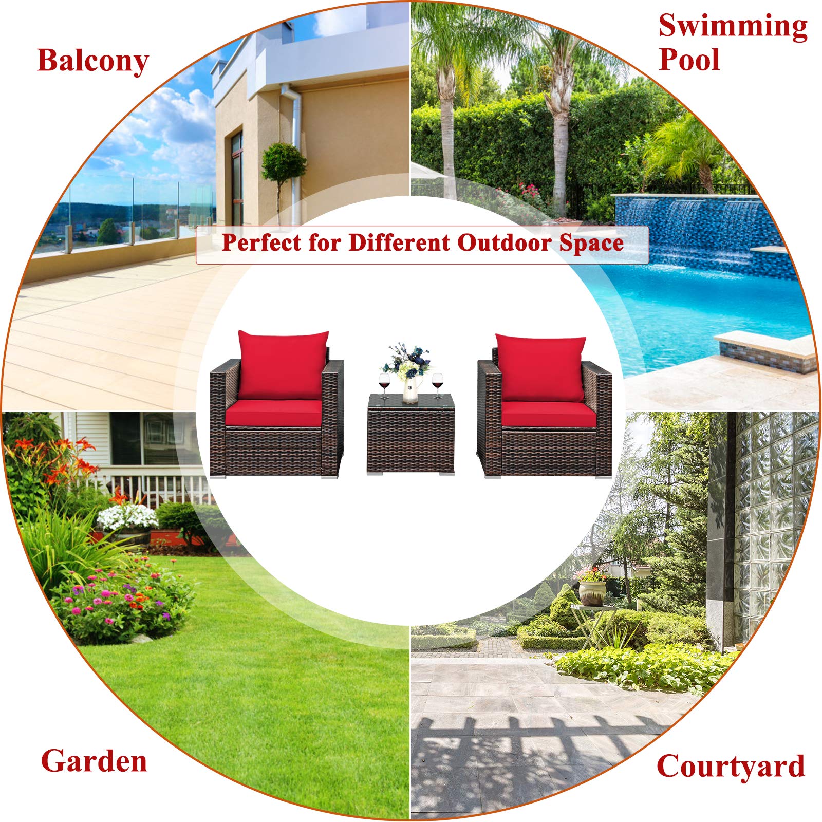 Tangkula 3-Piece Outdoor Patio Furniture Set with Washable Cushions & Tempered Glass Table - PE Rattan Wicker Sofa Set for Garden, Poolside, Balcony - Perfect for Relaxing, Entertaining & Outdoor Dining