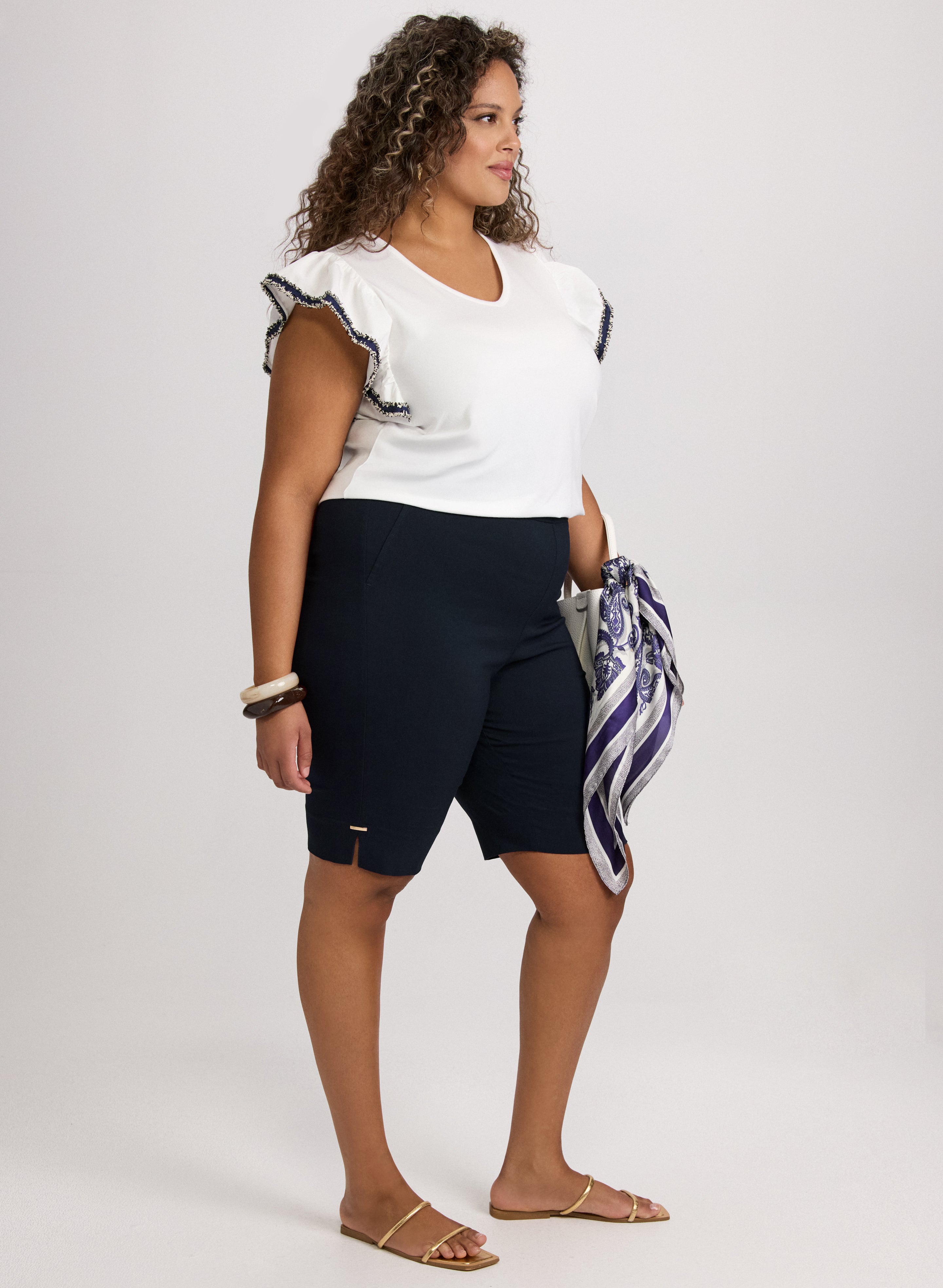 Stylish Bengaline Pull On Shorts for Women - Comfortable Stretchy High Waist Casual Shorts - Perfect for Summer, Travel & Lounge Wear