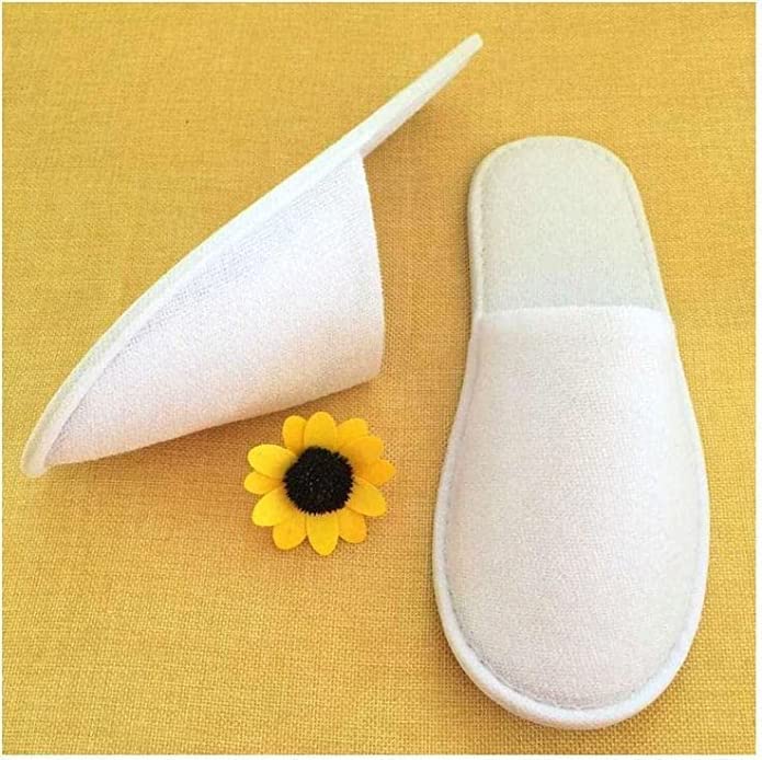 Welzivs White Pack of 6 Pair Disposable Cotton Slippers - Non-Slip Breathable Closed Toe Hotel Slippers for Women & Men - Perfect for Spa, Salon, Home, Hotel Guests & Commercial Use