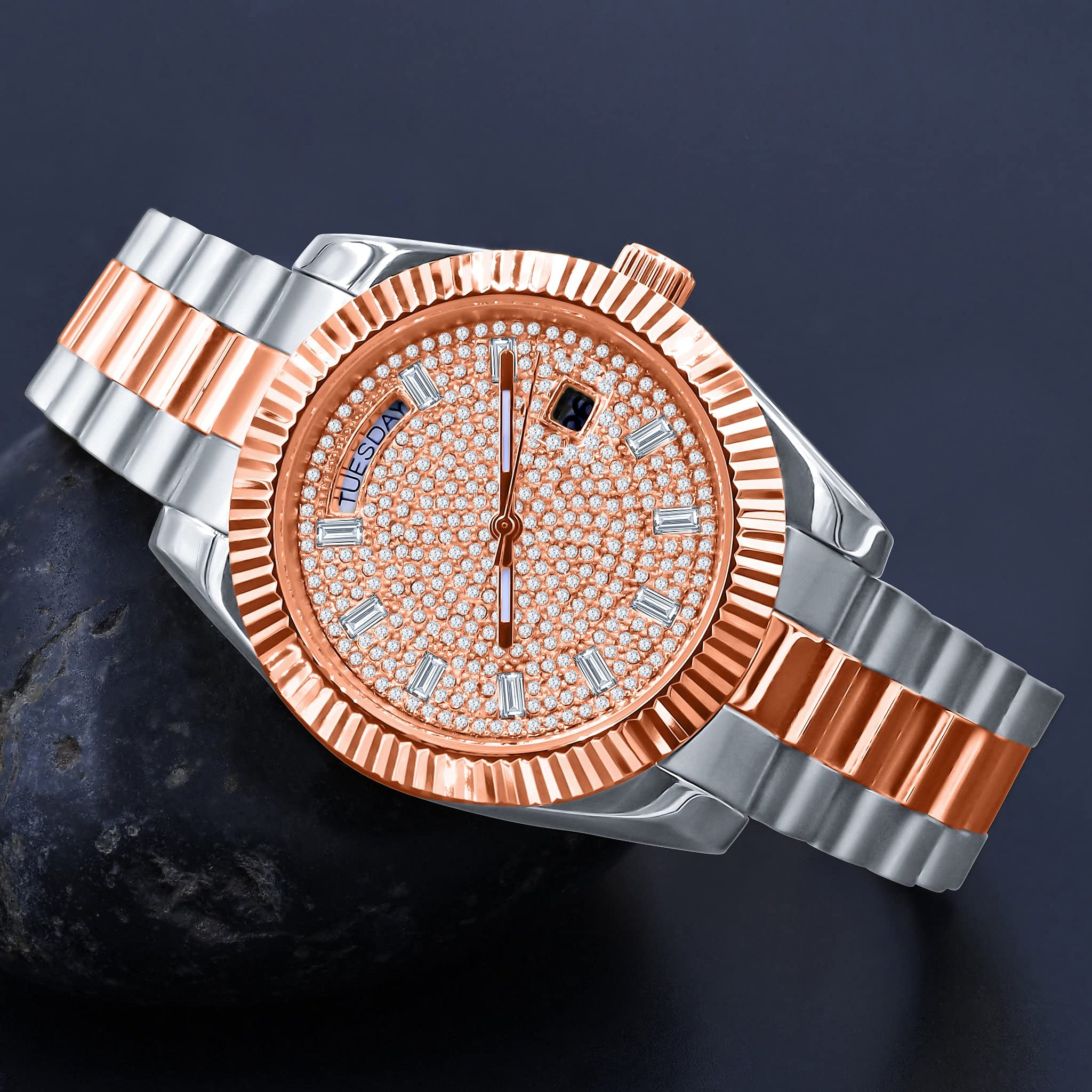 Luxury Aristocratic Steel Automatic CZ Watch for Men - Waterproof Dress Watch with Swarovski Crystals - Perfect for Business, Formal Events & Special Occasions