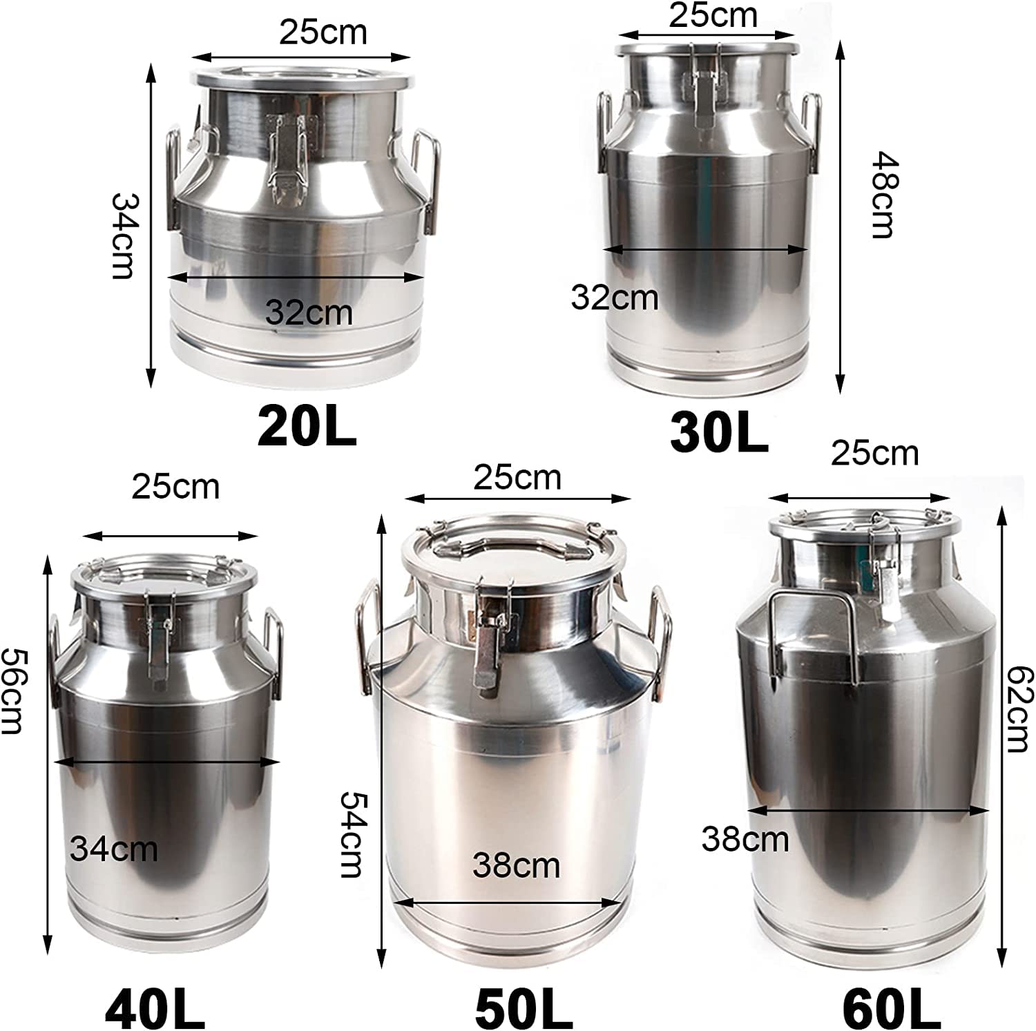 50L Heavy Duty Stainless Steel Milk Can with Sealed Lid - Multi-Purpose Wine, Milk & Beverage Storage Pail - Ideal for Home Brewing, Farm Use & Commercial Food Service