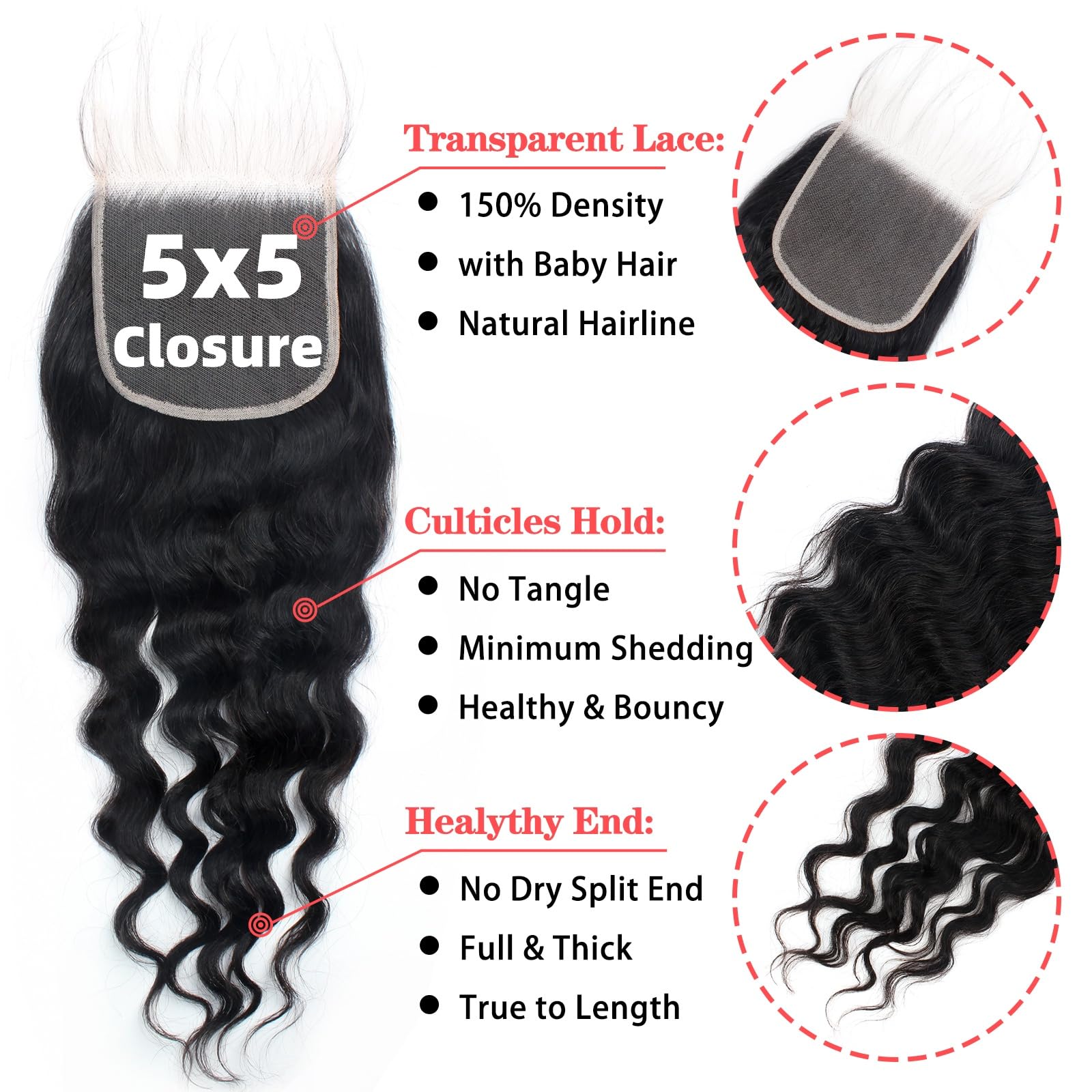 12A 100% Unprocessed Brazilian Virgin Remy Hair Bundles - 3 Bundles with 5x5 HD Lace Closure (18 20 22 +18 Inches) - Loose Wave Human Hair Weft Extensions for Black Women - Perfect for Daily Wear, Styling & Special Occasions