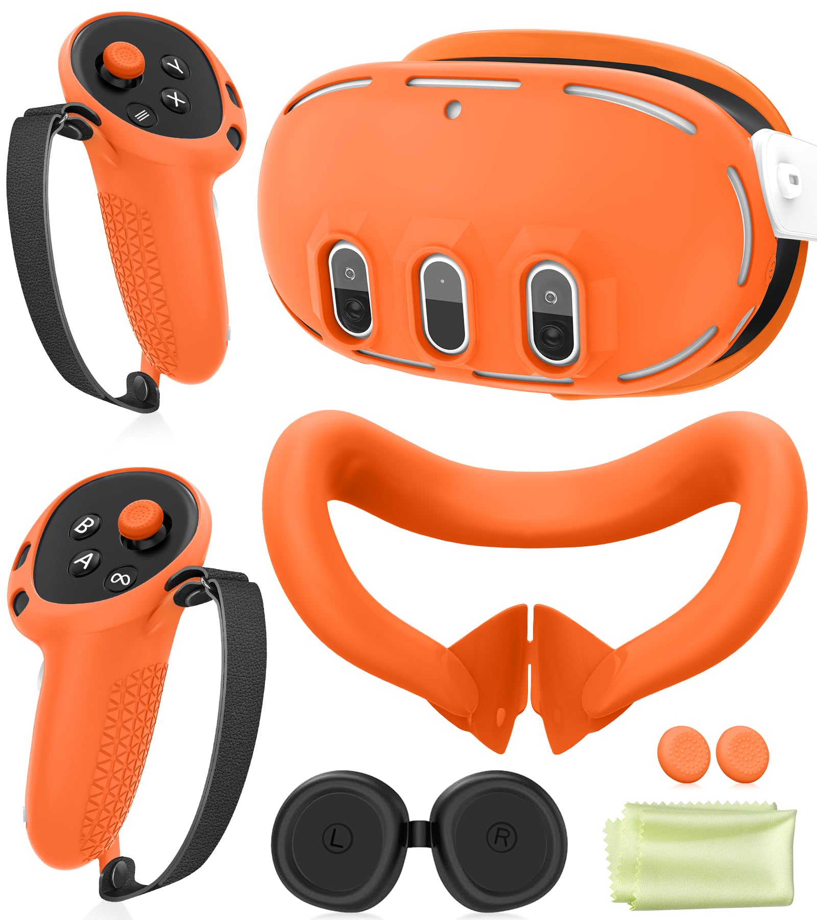 Oculus/Meta Quest 3 Silicone Protective Cover Set - VR Accessories with Controller Grips, Headset Shell Cover, Face Cover & Lens Protector (Orange) | Enhanced Comfort & Protection for Virtual Reality Gaming