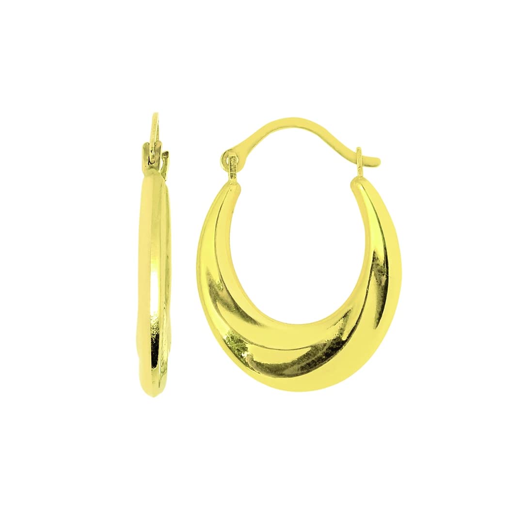 14K Yellow Gold Shiny Graduated Oval Hoop Earrings with Hinged Clasp - Elegant Jewelry Gifts for Women, Perfect for Parties, Weddings & Everyday Wear