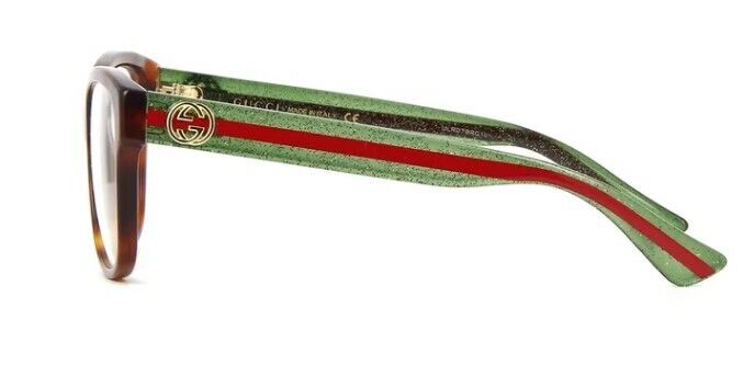 Gucci GG 0038ON 002 Havana Green/Red Soft Square Women Eyeglasses