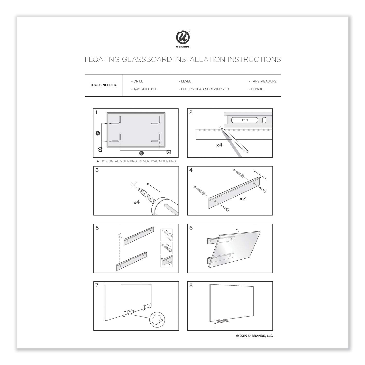 U Brands 3976U00-01 36x36 Inch Floating Glass Dry Erase Board - White Framed Wall Whiteboard for Office, Classroom & Home Use - Perfect for Presentations, Notes & Planning