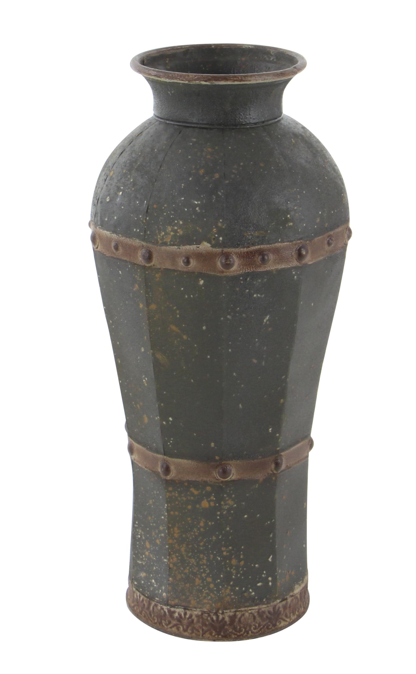Deco 79 Rustic Metal Vase Set of 3 - Distressed Brown Centerpiece Vases with Rivet Details (37