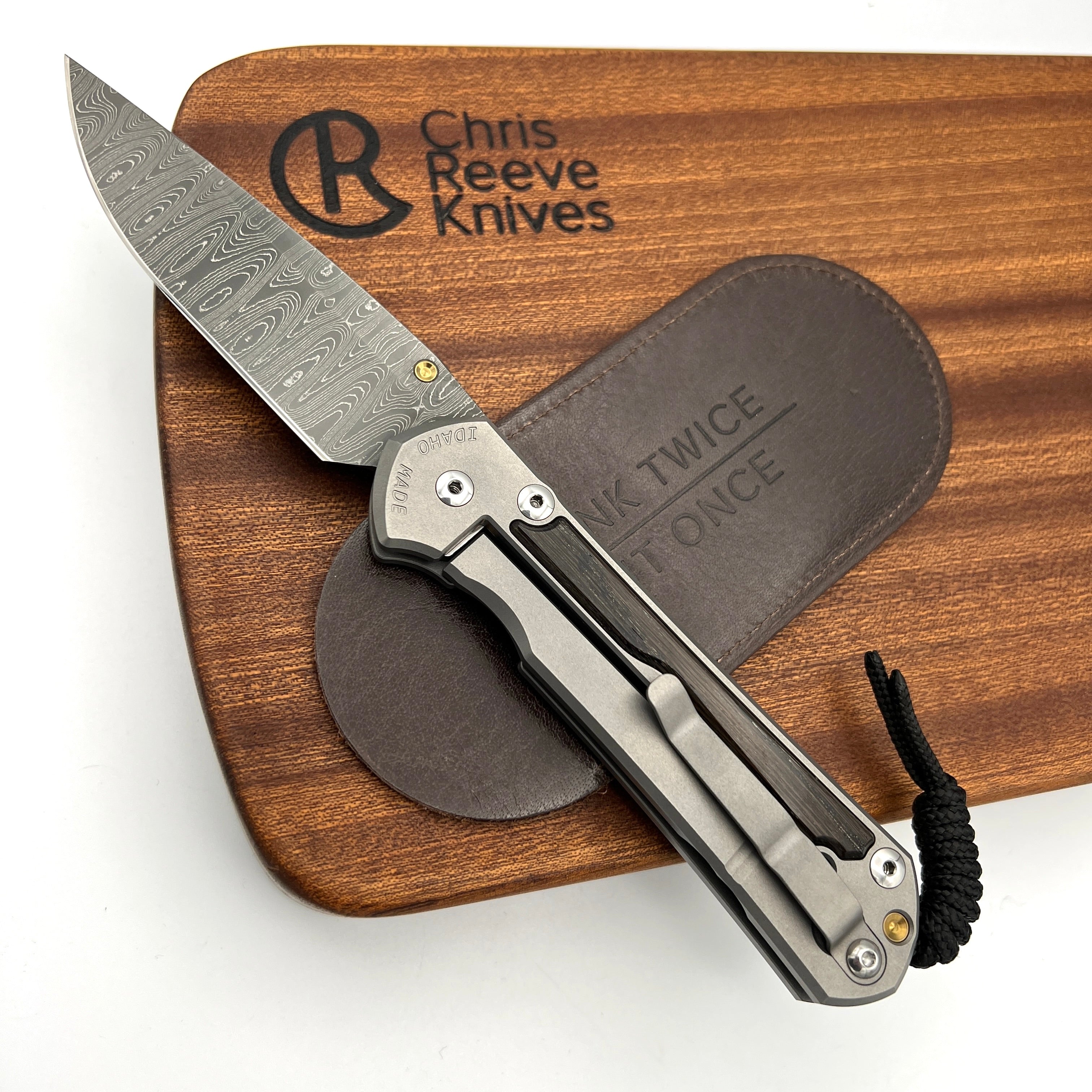 Chris Reeve Knives Large Sebenza 31 LH Drop Point Ladder Damascus Folding Knife with Bog Oak Inlay & Matte Handles - Premium EDC Pocket Knife for Outdoor, Camping, Hunting and Survival