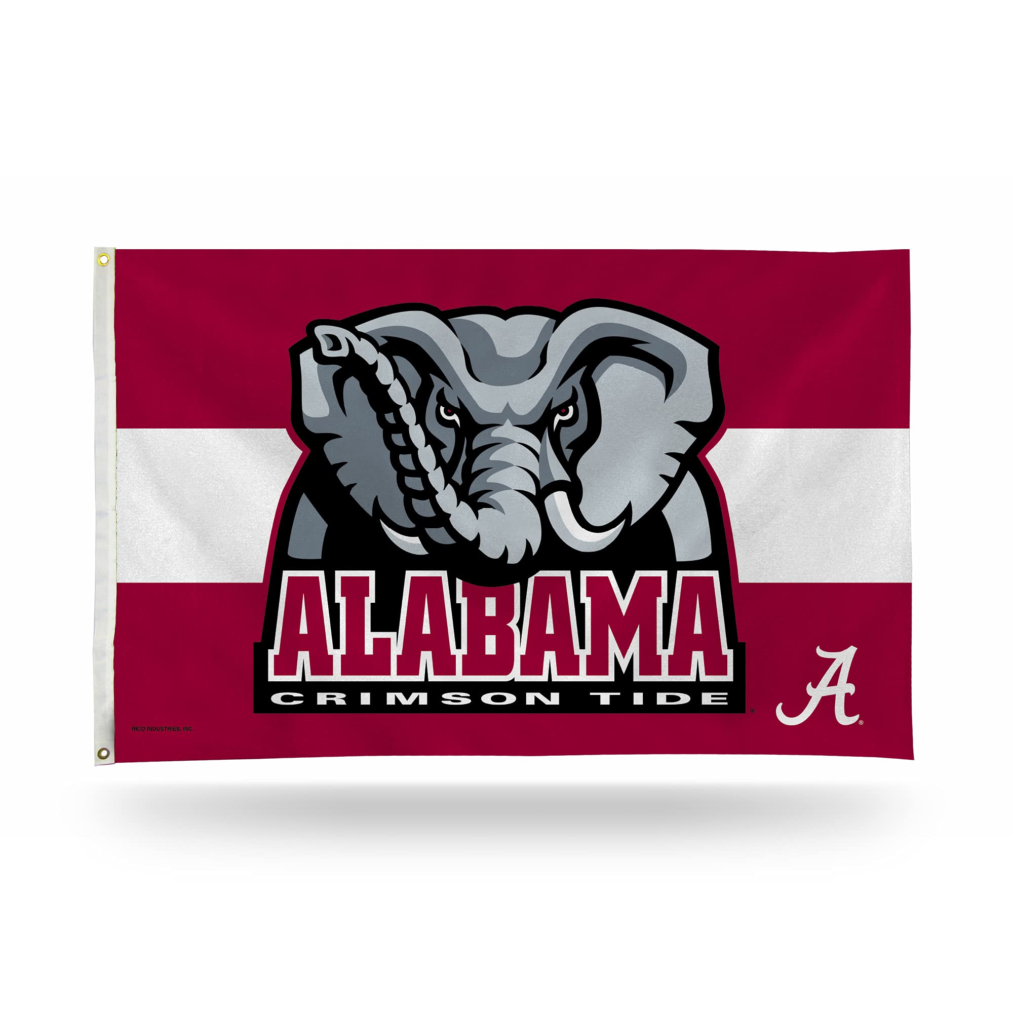Rico Industries NCAA Alabama Crimson Tide White Stripe 3' x 5' Banner Flag - Single Sided Indoor/Outdoor College Football Decor for Game Day, Tailgating & Home Decor