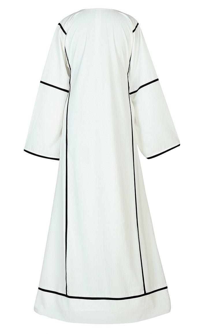 Modest Comfortable Crepe Abaya with White Summer Cool Shrug - Elegant Muslim Prayer Dress for Women, Perfect for Mosque, Eid, Ramadan & Daily Wear