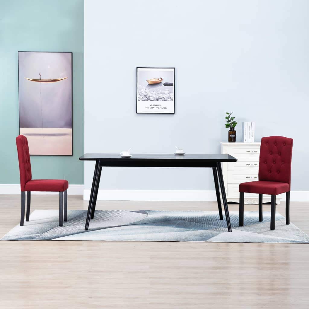 H.BETTER Modern Dining Chairs Set of 2 - Upholstered Fabric with Button Tufting & Sturdy Wooden Legs - Wine Red Kitchen & Living Room Accent Chairs - Perfect for Dining Sets, Breakfast Nooks & Home Decor