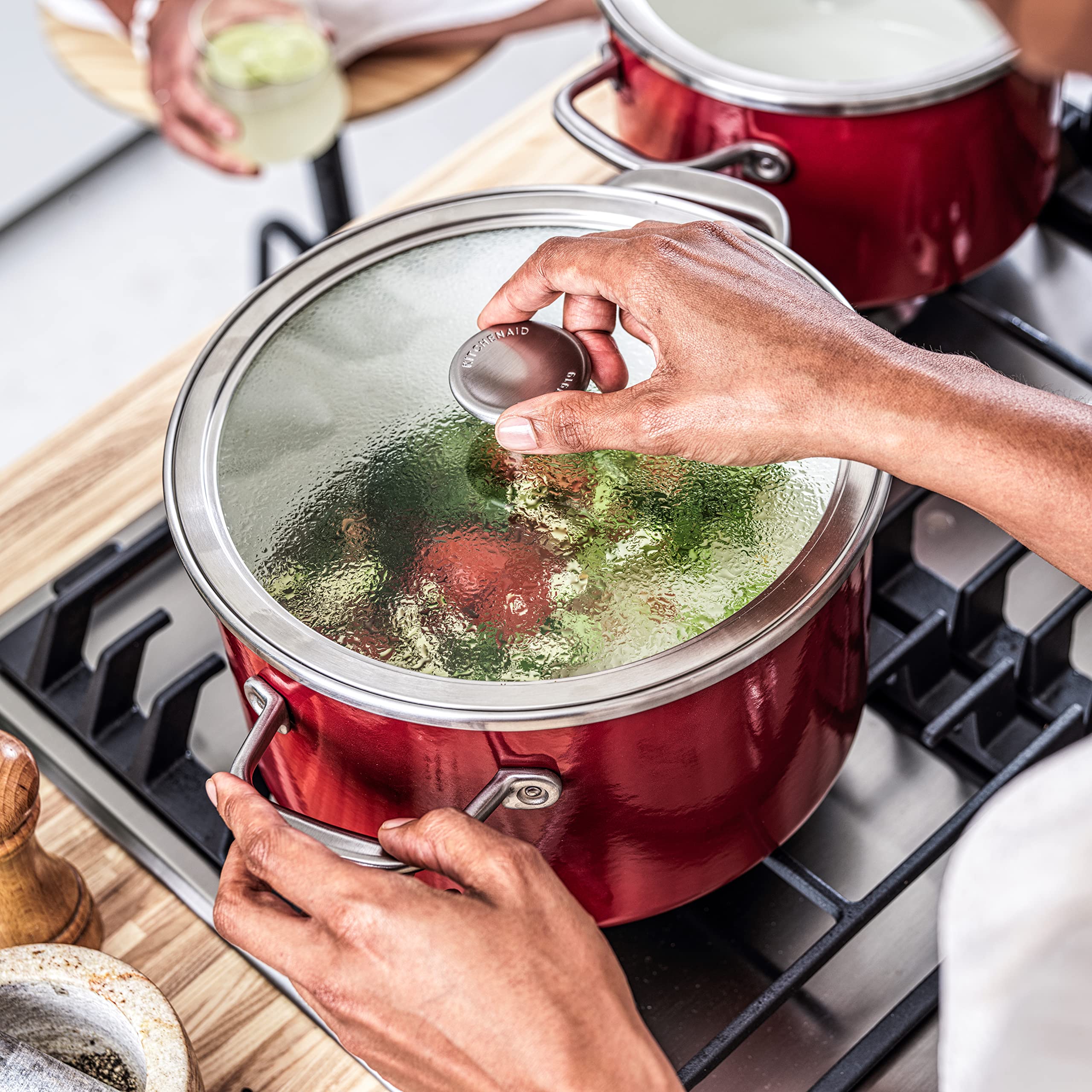KitchenAid Steel Core Enamel 8-Piece Cookware Set - Empire Red | Durable Nonstick Pots & Pans for Cooking, Baking & Serving | Perfect for Home Chefs & Professional Kitchens