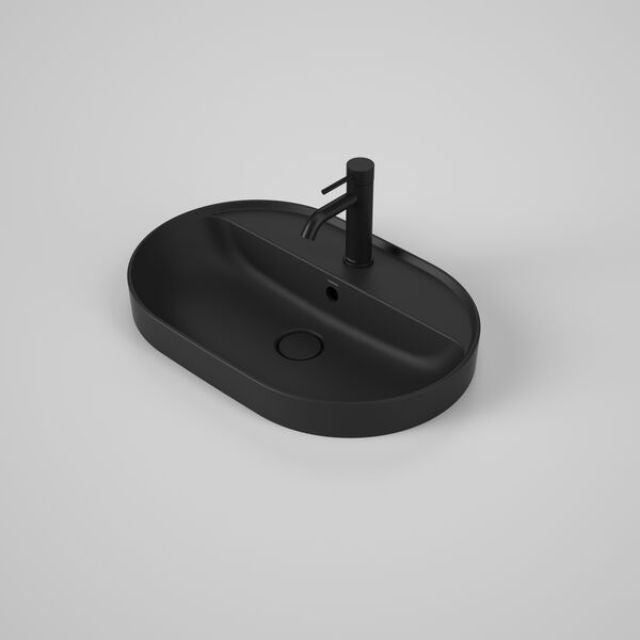Caroma Liano II 600mm Modern Bathroom Sink with Single Tap Hole - Matte Black Inset Basin with Overflow - Perfect for Contemporary Home & Commercial Bathrooms