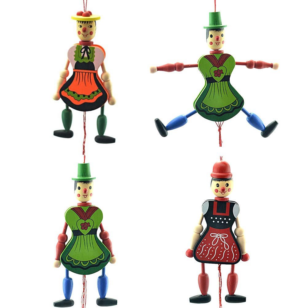 GALPADA 4pcs Wooden Puppet Doll Toys - Handmade Christmas Decorations, Margaretha Reichardt Inspired Wooden Hanging Puppets for Holiday Tree Ornaments & Home Decor