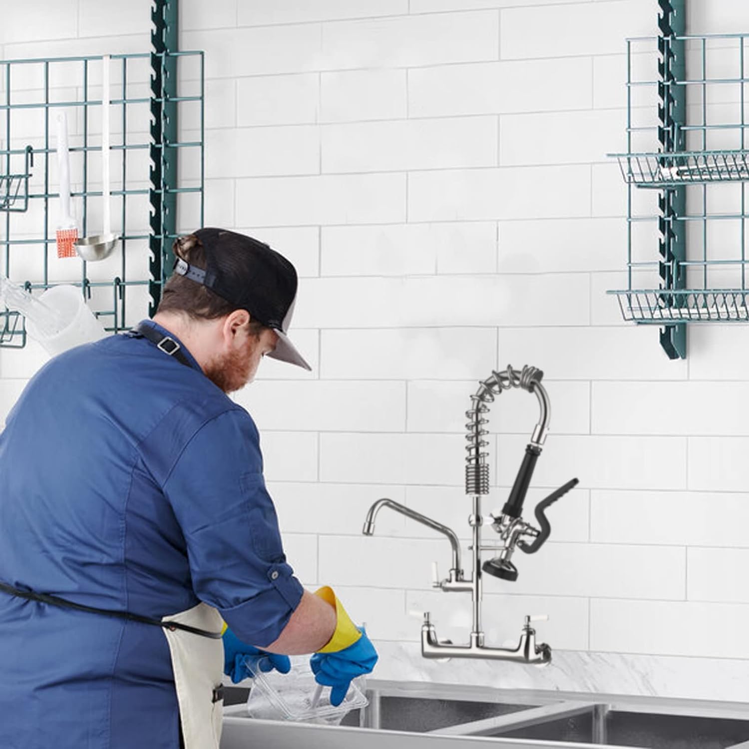 Commercial Wall Mount Kitchen Sink Faucet with Sprayer - 21