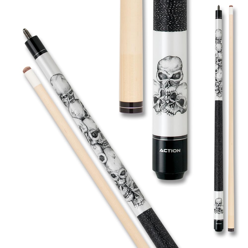 Action Skulls Adventure Pool Cue - 18 oz Weight - Premium Billiards Stick for Professional & Recreational Players - Perfect for Bars, Game Rooms & Pool Halls