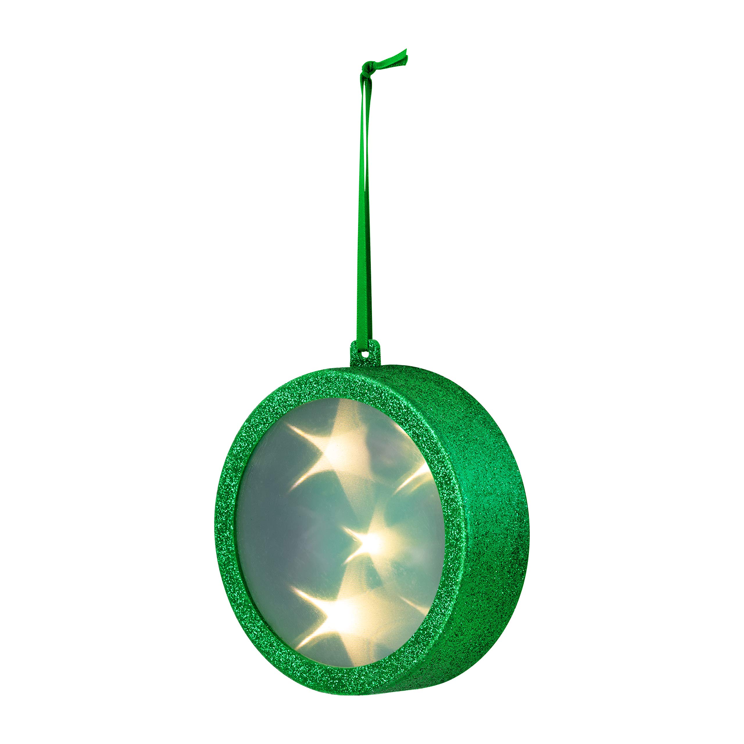 4 Inch Christmas Tree Hanging LED Lighted Holographic Ornament with Timer - Battery Operated Holiday Decor for Xmas Tree, Home, Party & Outdoor Decorations (Green)