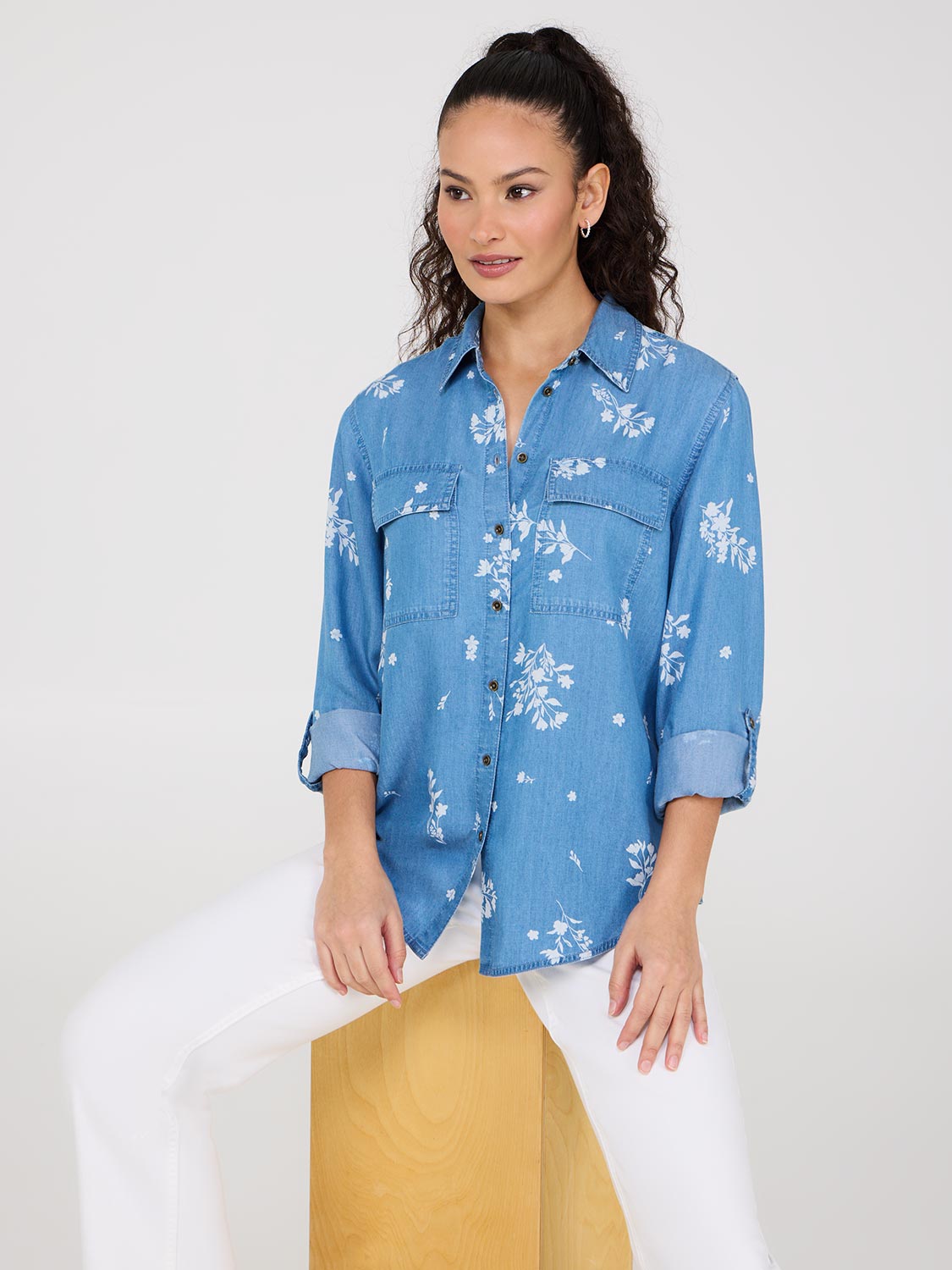 Floral Print Button Front Tencel Blouse for Women - Soft & Breathable Tencel Fabric - Elegant Floral Pattern - Perfect for Office, Date Night & Spring Outfits