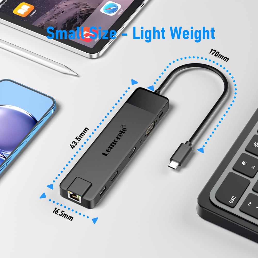 Lemorele 13-in-1 USB C Docking Station with Triple Display Support - Dual HDMI, VGA, Gigabit Ethernet, 2 USB 3.0 & 2.0 Ports, 100W PD Charging, USB-C Data, SD/TF Card Readers, 3.5mm AUX for MacBook Pro/Air, HP, Dell, Lenovo Laptops - Perfect for Home Office, Gaming & Multi-Tasking Workspaces
