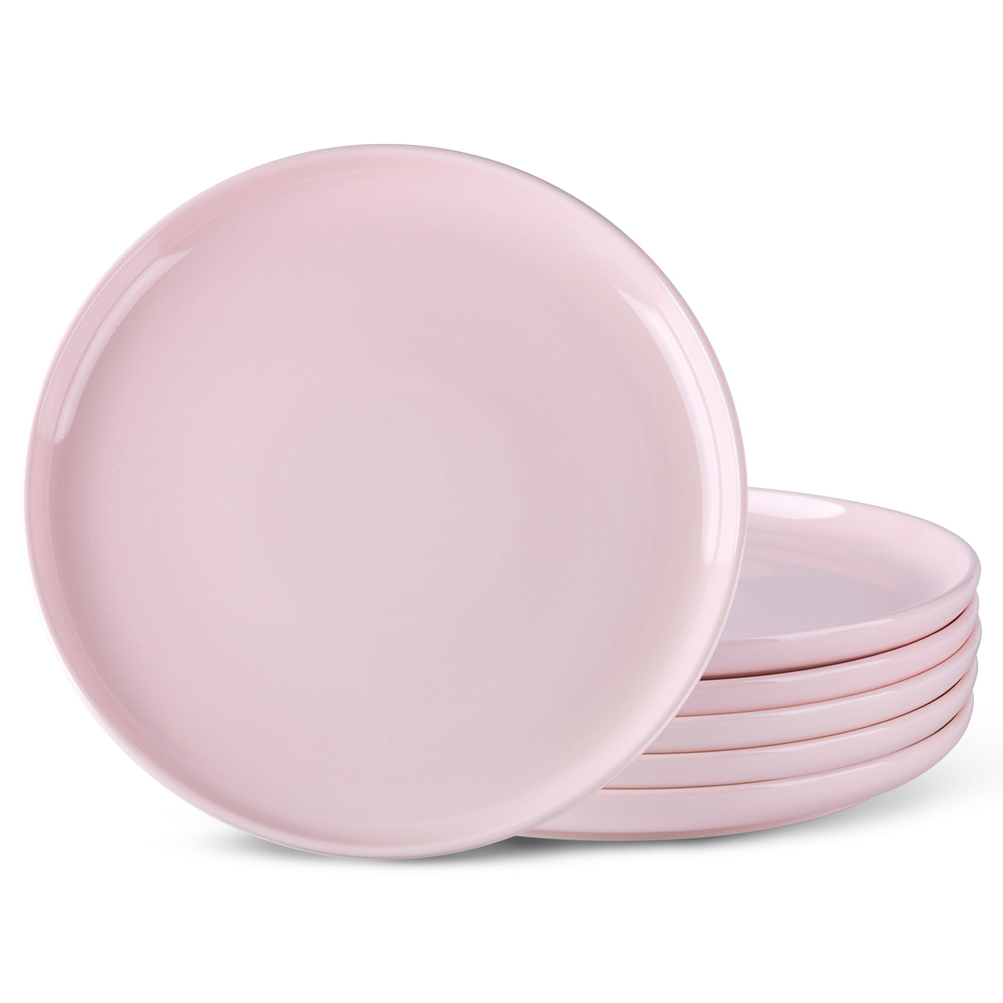 AmorArc 6-Piece Ceramic Dinner Plates Set - 8 Inch Round Stoneware Salad & Dessert Plates, Microwave & Dishwasher Safe, Scratch Resistant Deep Dishes - Pink | Perfect for Family Dinners, Parties, Restaurants & Everyday Use