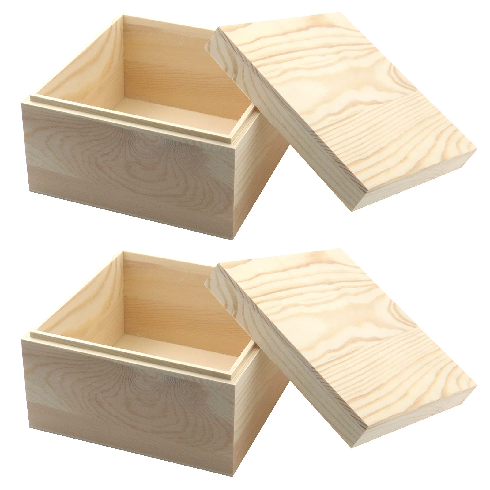 MY MIRONEY 2-Pack Unfinished Wooden Storage Box with Lid - 5.91