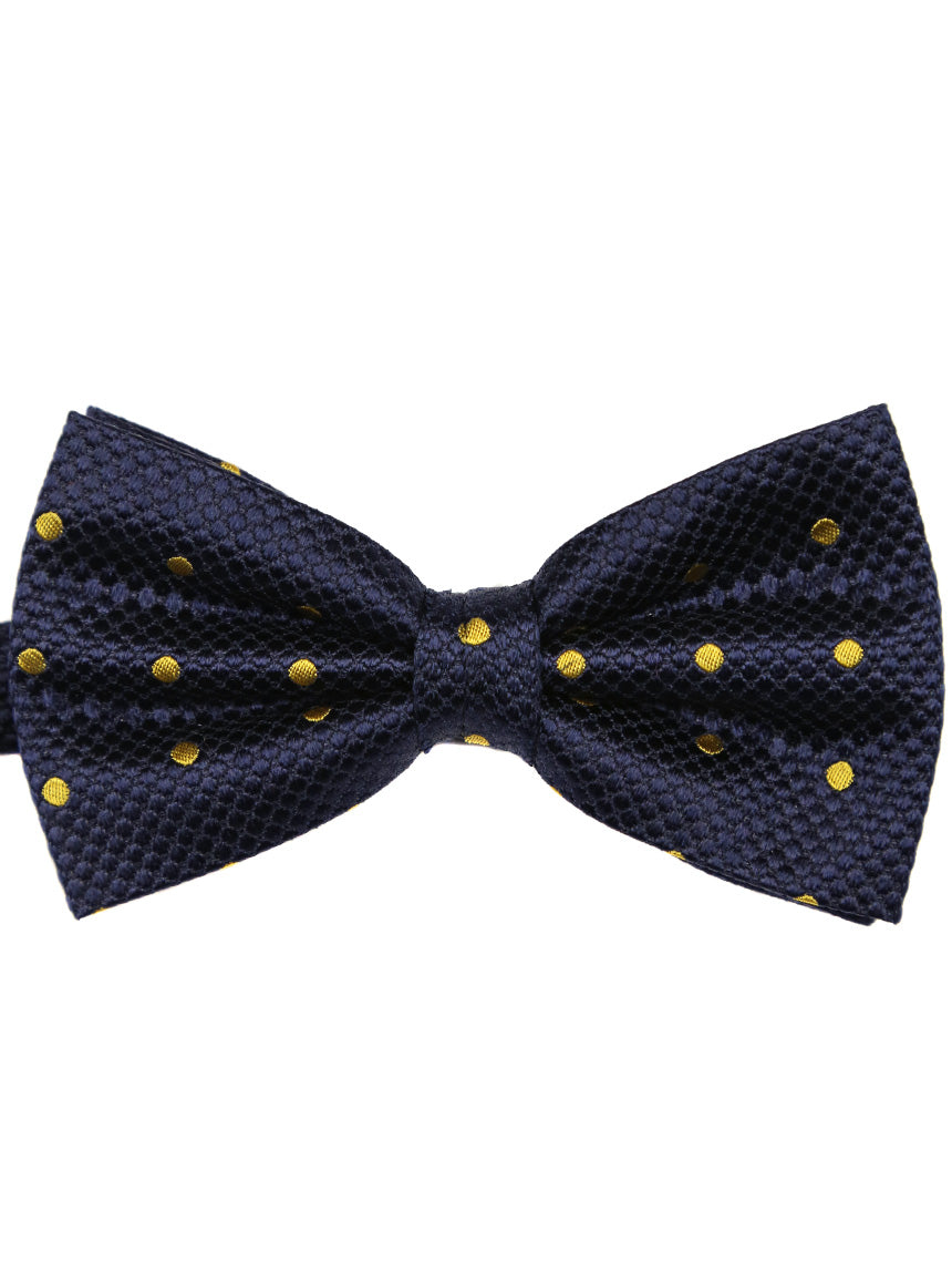 DÉCLIC Classic Spot Bow Tie for Men - Navy & Yellow Striped Pre-Tied Necktie - Perfect for Weddings, Parties & Formal Events