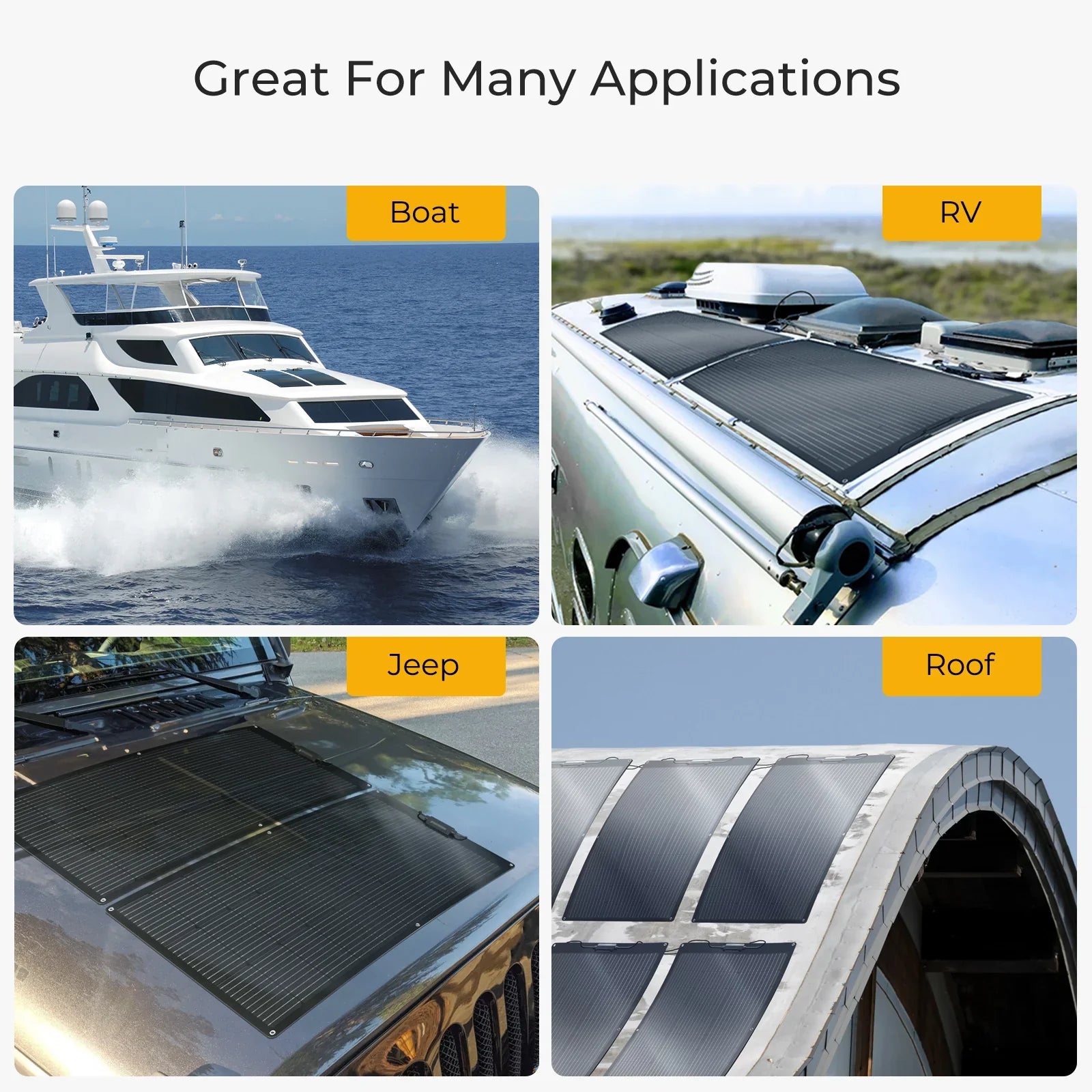 BougeRV Arch 100W/200W Flexible Fiberglass Solar Panel - Lightweight, Durable & Waterproof for RV, Boat, Marine, Off-Grid Power & Camping Use