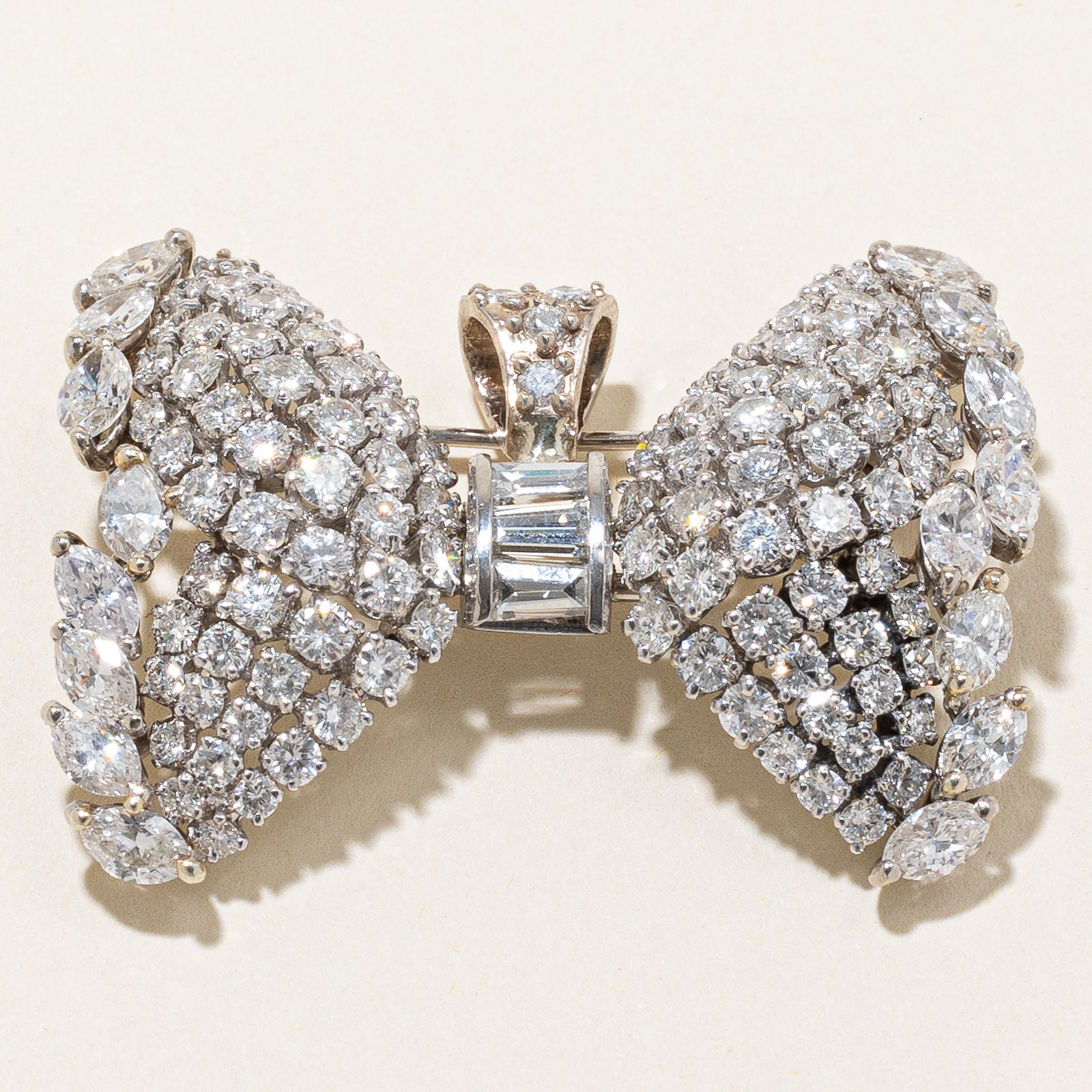 8.70ctw Diamond Bow Convertible Pendant & Brooch - Elegant Jewelry for Women, Perfect for Weddings, Anniversaries & Special Occasions