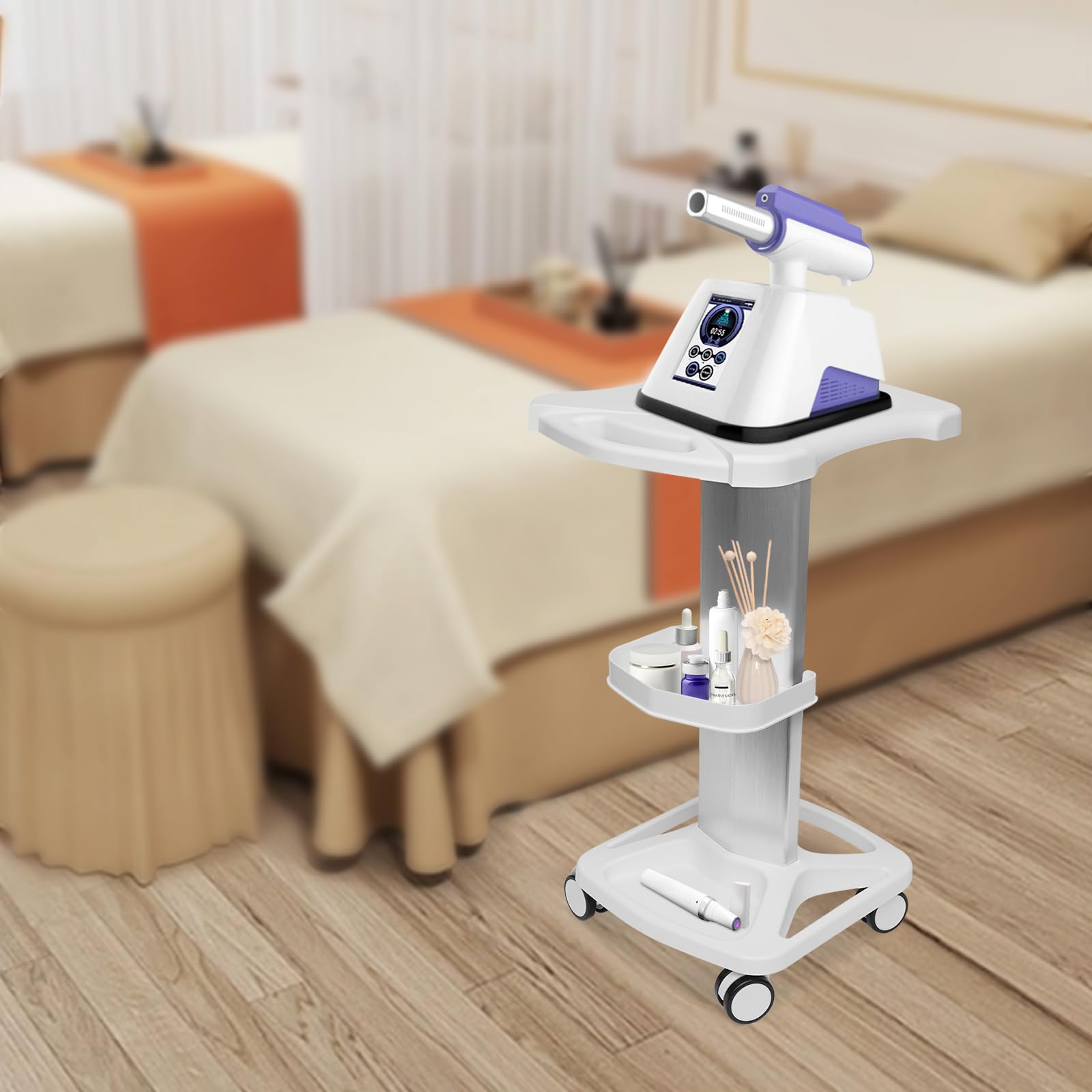 Beauty Salon Trolley Cart - 3-Tier Aluminum Alloy Mobile Cart for Hair & Spa Salon - 33lbs Capacity Rolling Utility Cart with Wheels - Perfect for Esthetician Equipment, Nail Salon Tools & Makeup Storage (White)