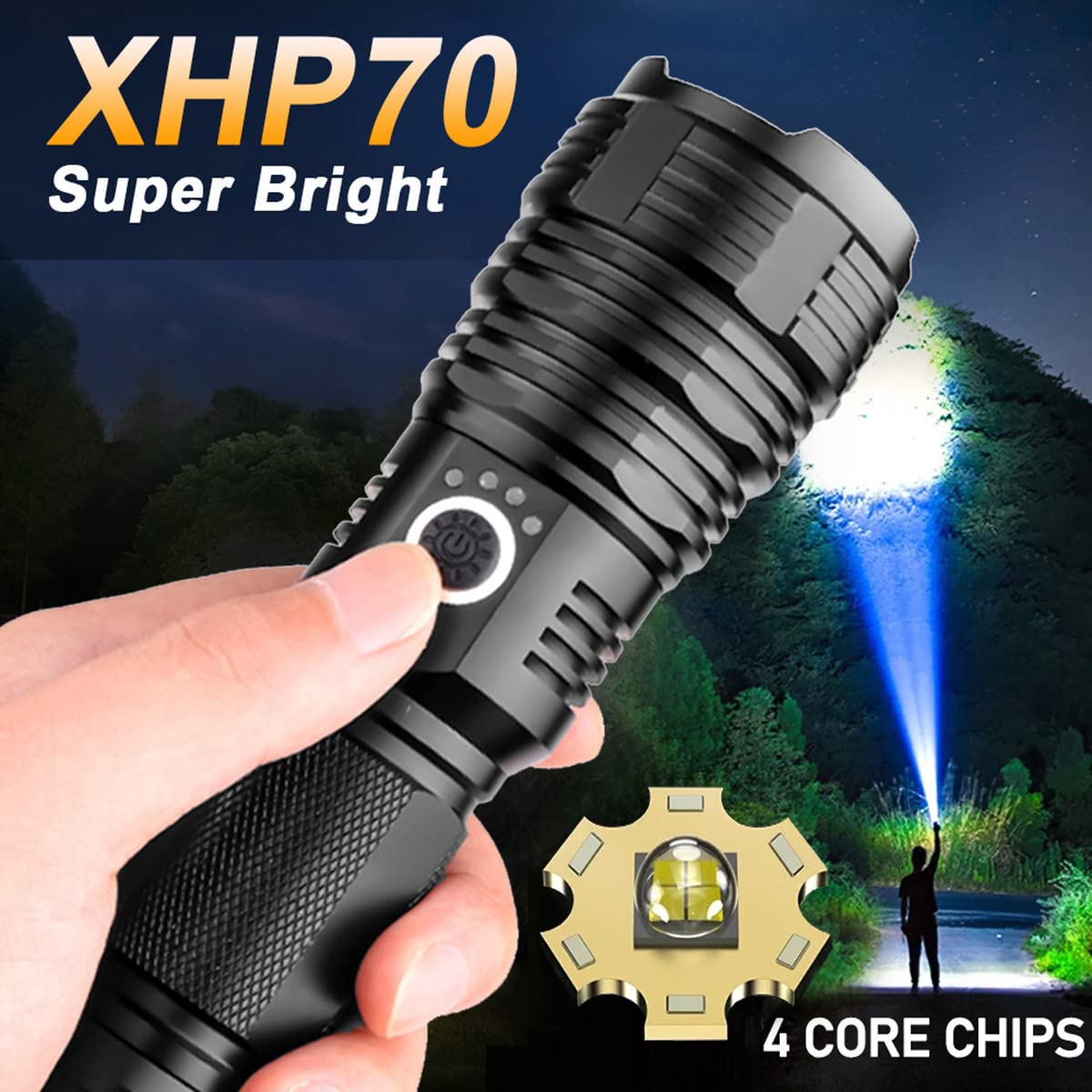 100,000 Lumens Rechargeable LED Tactical Flashlight - Zoomable, Waterproof, 5 Modes for Camping, Hiking, Hunting & Emergency Use | Swanlake Super Bright Flashlight