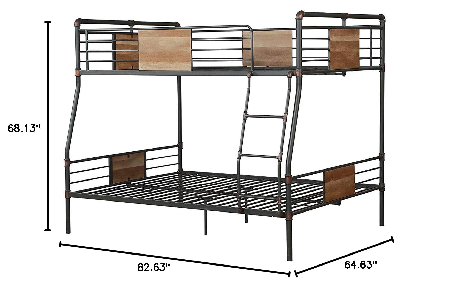 Benjara Full Over Queen Metal Bunk Bed with Ladder - Black & Brown - Space Saving Bunk Bed for Kids, Teens, Guest Rooms & Small Spaces