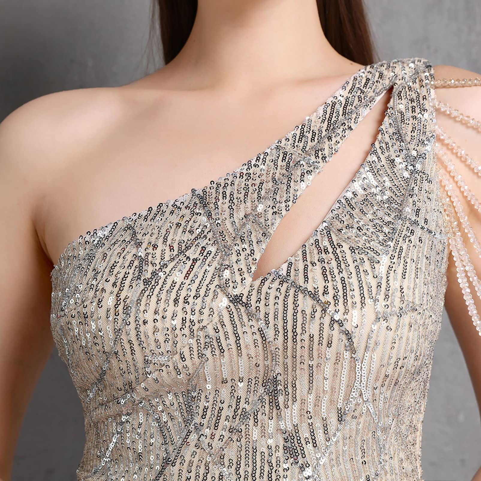 Elegant Mermaid Evening Dress for Women - Off Shoulder Sequin Bridesmaid Maxi Dress for Wedding Guest, Cocktail Party & Formal Events