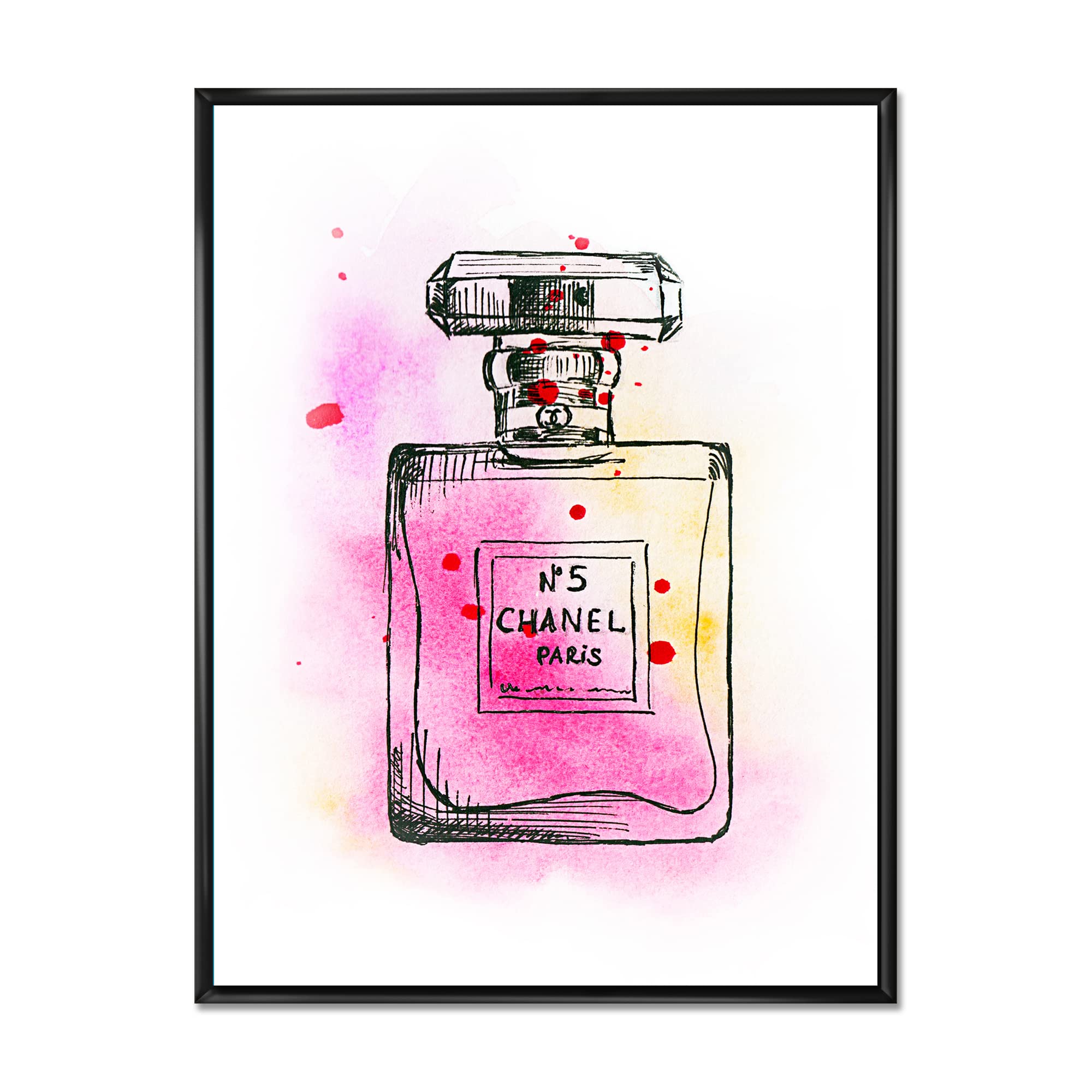 Chanel No. 5 Perfume Inspired French Country Framed Canvas Wall Art Print - Elegant Home Decor for Living Room, Bedroom & Office