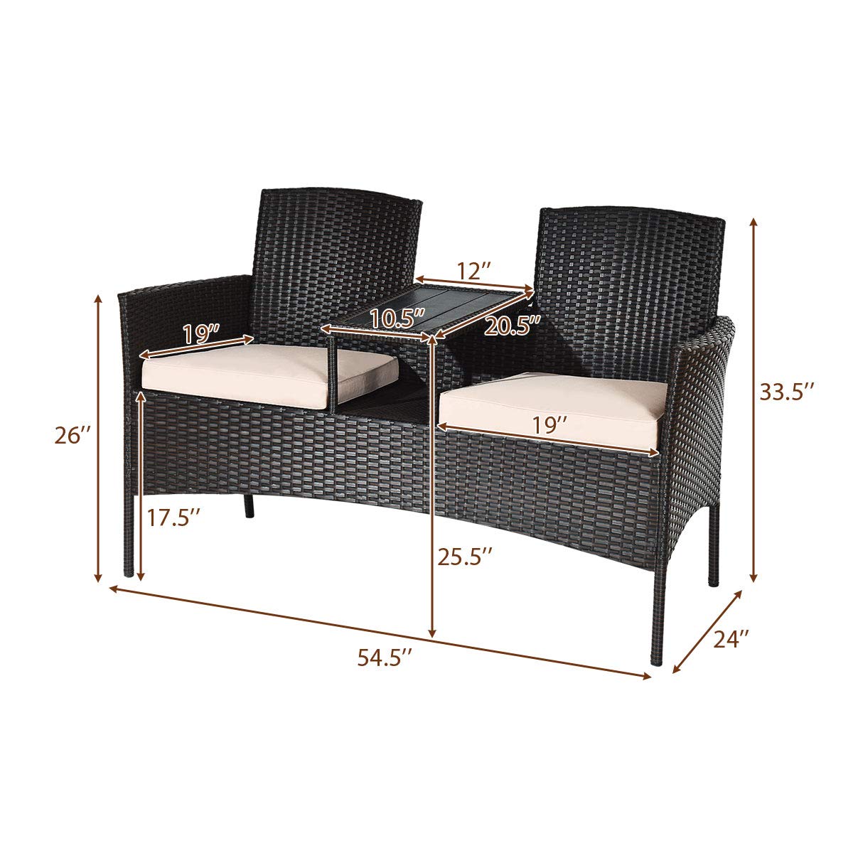 **HAPPYGRILL Outdoor Loveseat with Removable Cushions & Coffee Table - Rattan Patio Wicker Conversation Set for Garden, Lawn, Backyard - Perfect for Relaxing, Entertaining, and Outdoor Gatherings**