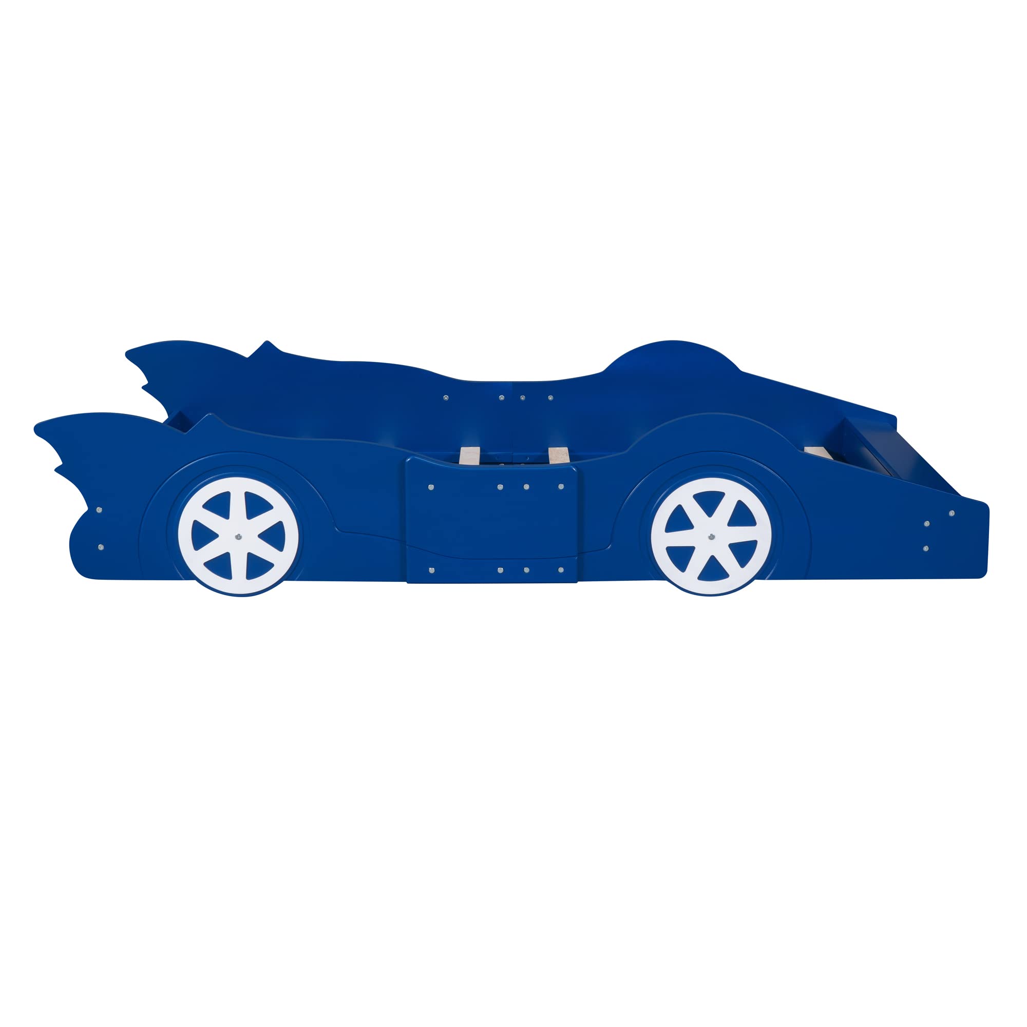 Race Car Twin Bed for Boys - Blue Wooden Car-Shaped Bed Frame with Wheels & Slat Support - Perfect for Kids' Bedroom, Playroom & Themed Decor (Twin Size)