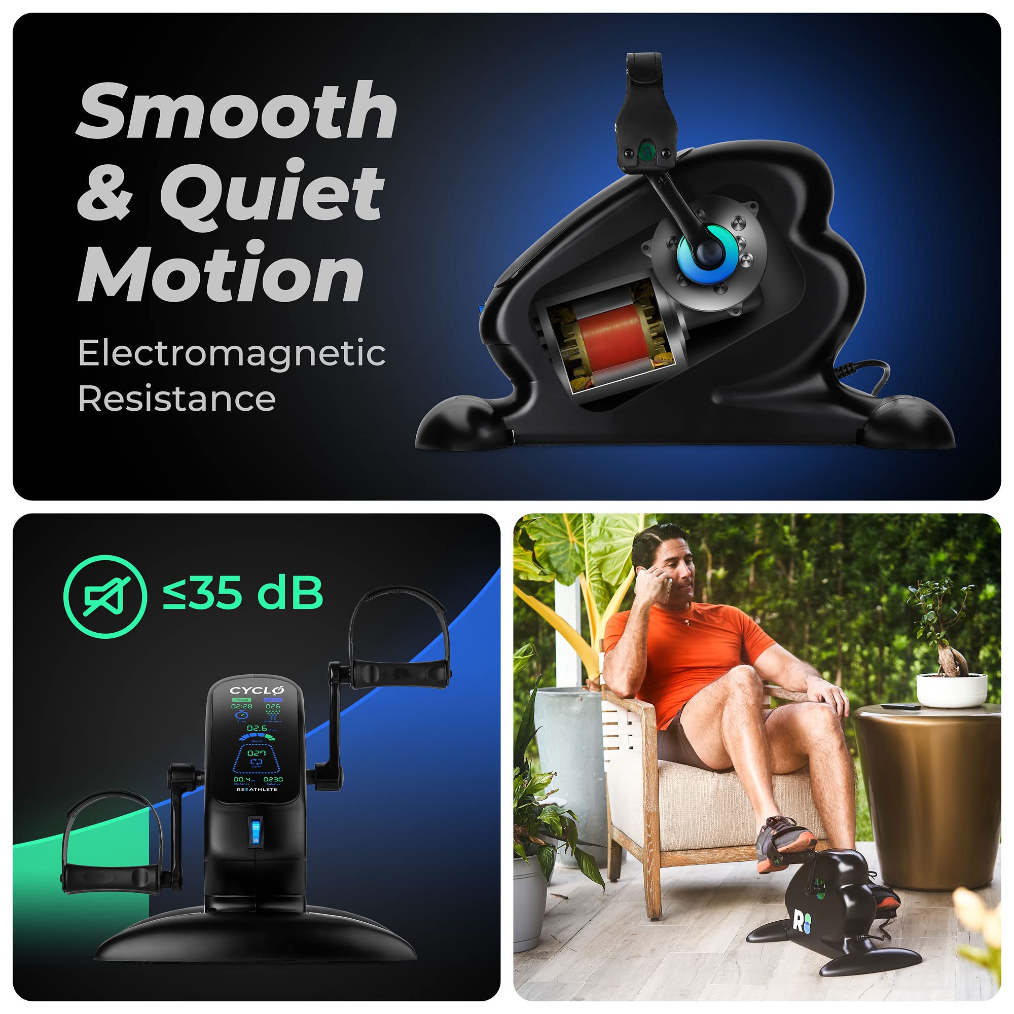 REATHLETE CYCLO: Under-Desk Exercise Bike with Digital Display - Portable Pedal Exerciser for Leg & Arm Workouts, Cardio Training, Physical Therapy & Home Office Fitness | Lightweight & Quiet Design for Work, Rehab & Active Sitting