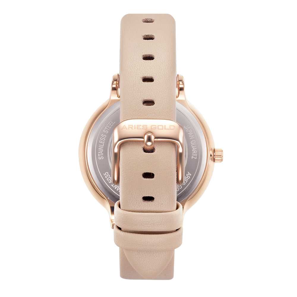 ARIES GOLD ENCHANT FLEUR Rose Gold Stainless Steel Women's Watch with Leather Strap - Elegant Dress Watch for Women, Perfect for Office, Party & Special Occasions