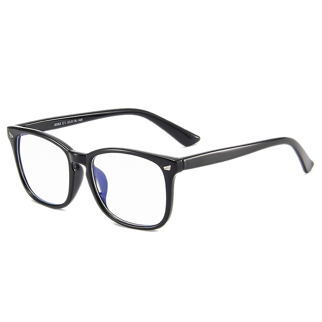 MAXJULI Fashion Fake Glasses with Cute Nerd Frame - Blue Light Blocking Reading Glasses for Women & Men - Perfect for Computer Work, Gaming, TV & Phone Use (Black Shiny Frame)