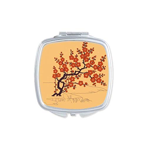 DIYthinker Japanese Culture Red Flower Design Portable Compact Double-Sided Mirror - Perfect for Travel, Makeup Touch-Ups & Handbag Essentials