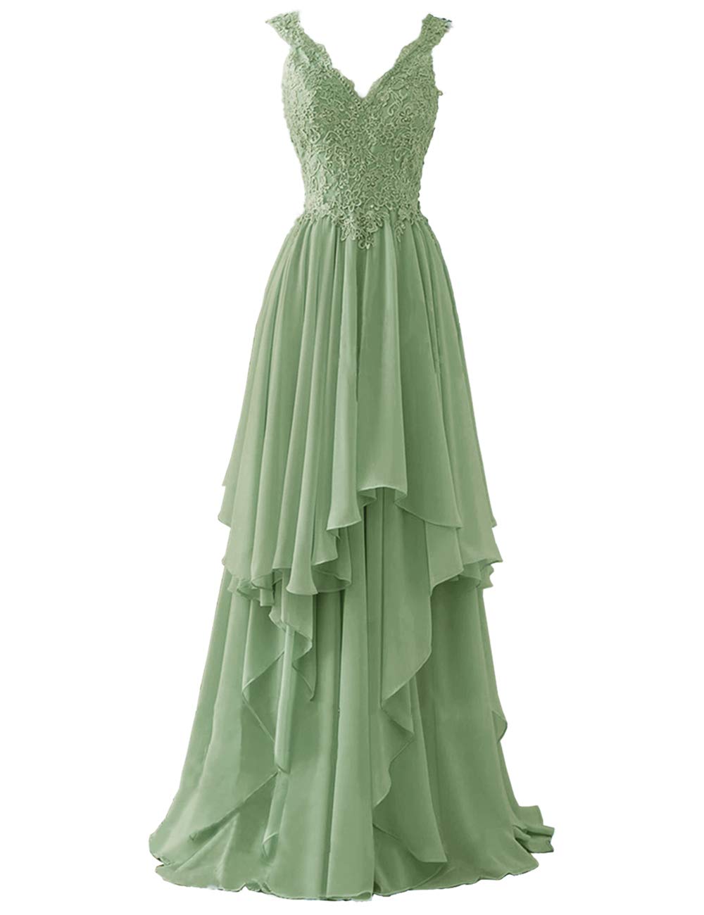 Elegant Long Prom Dresses with Ruffles & Lace - V Neck Formal Evening Gowns for Bridesmaid | Perfect for Prom Night, Homecoming, Wedding & Special Occasions
