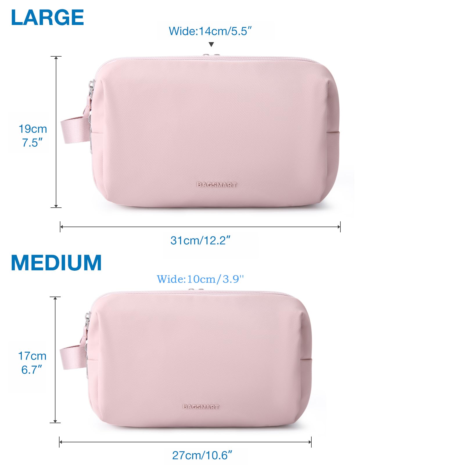 BAGSMART Water-Resistant Toiletry Bag for Men - Travel Shaving Dopp Kit Organizer with Multiple Pockets | Perfect for Gym, Business Trips & Vacation Essentials (Pink, Medium)