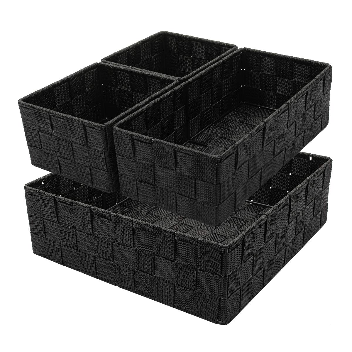 ELONG HOME Handmade Woven Storage Basket Set of 4 - Durable Metal Frame Small Organizing Baskets for Home Decor, Bathroom, Office & Nursery Organization