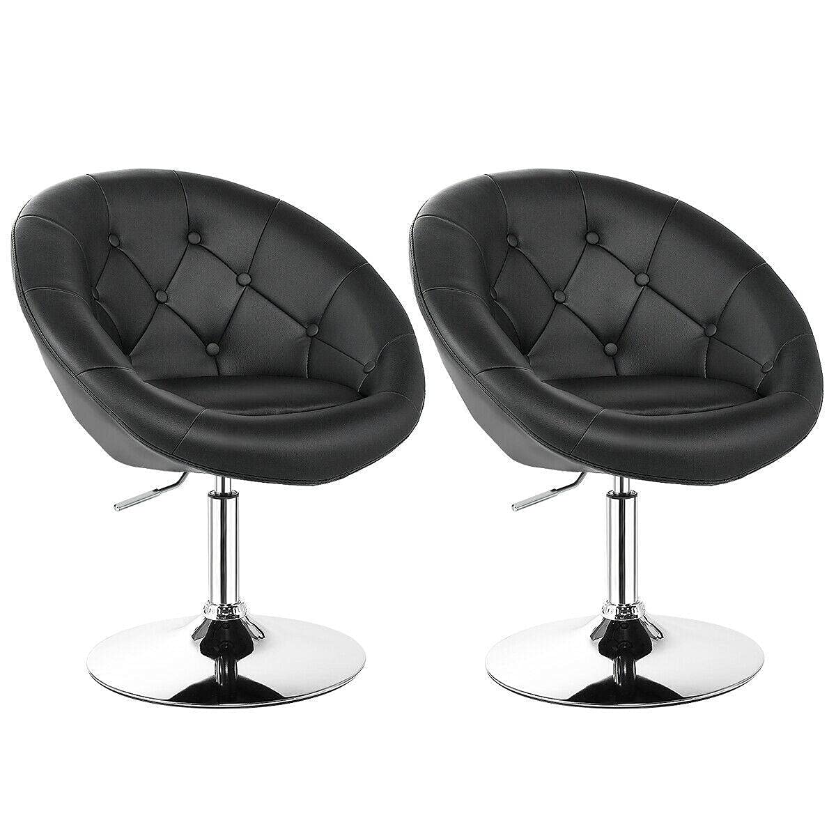 2 PCS Adjustable Height Swivel Bar Stools with Round Tufted Back - Black Kitchen Counter Stools for Home, Bar & Dining Room | Modern Bar Height Stools Set for Kitchen Island, Breakfast Nook & Entertainment Areas
