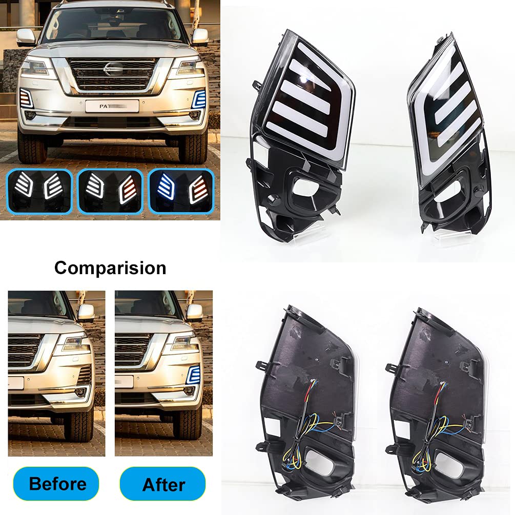 White/Amber DRL Switchback LED Turn Signal Lights - Daytime Running Lights & Fog Lamps for Nissan Patrol 2021 - Front Bumper Blue Night Light - Perfect for Off-Road Driving & Night Visibility