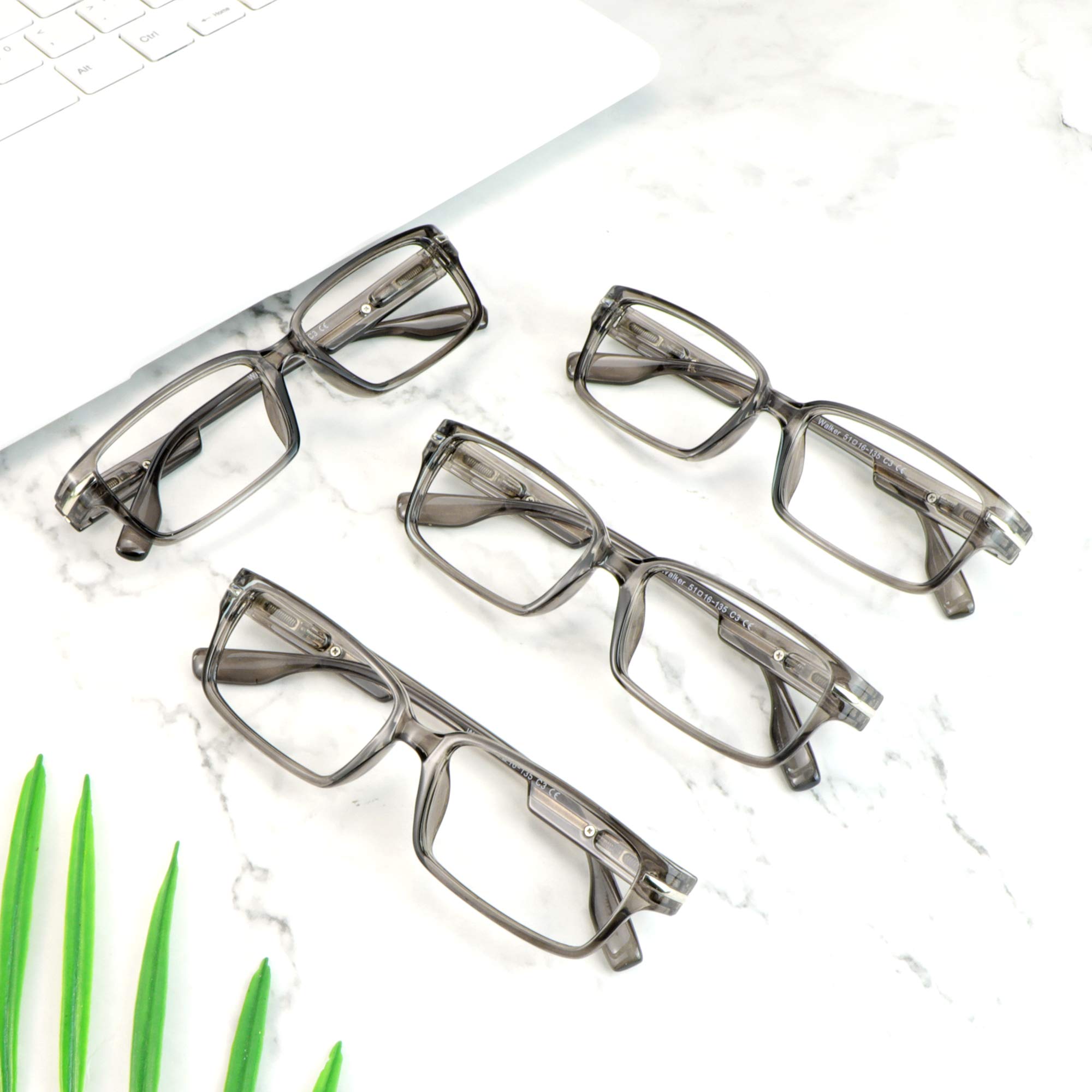 VisionGlobal 4 Pairs Blue Light Blocking Reading Glasses - Anti Eye Strain Computer Glasses for Women & Men - Fashionable Rectangle Eyewear Frames for Office Work, Screen Time & Digital Device Use