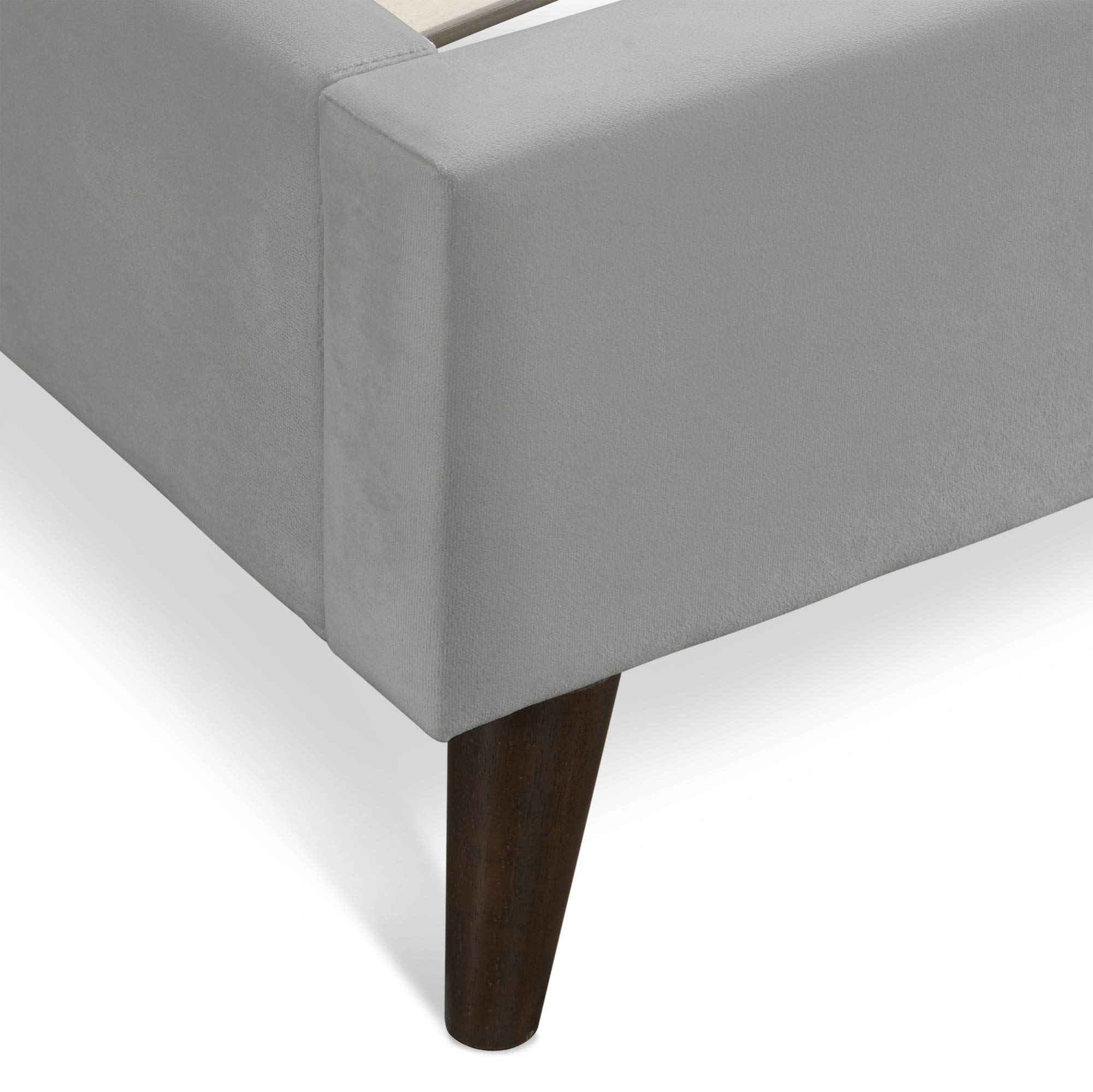 Luxury Adele Wingback Upholstered Platform Bed with Plush Velvet Fabric - Curved Tall Headboard & Padded Frame - Classic Wood Cone Legs - King Size Grey Bed - Perfect for Master Bedroom & Guest Room Decor