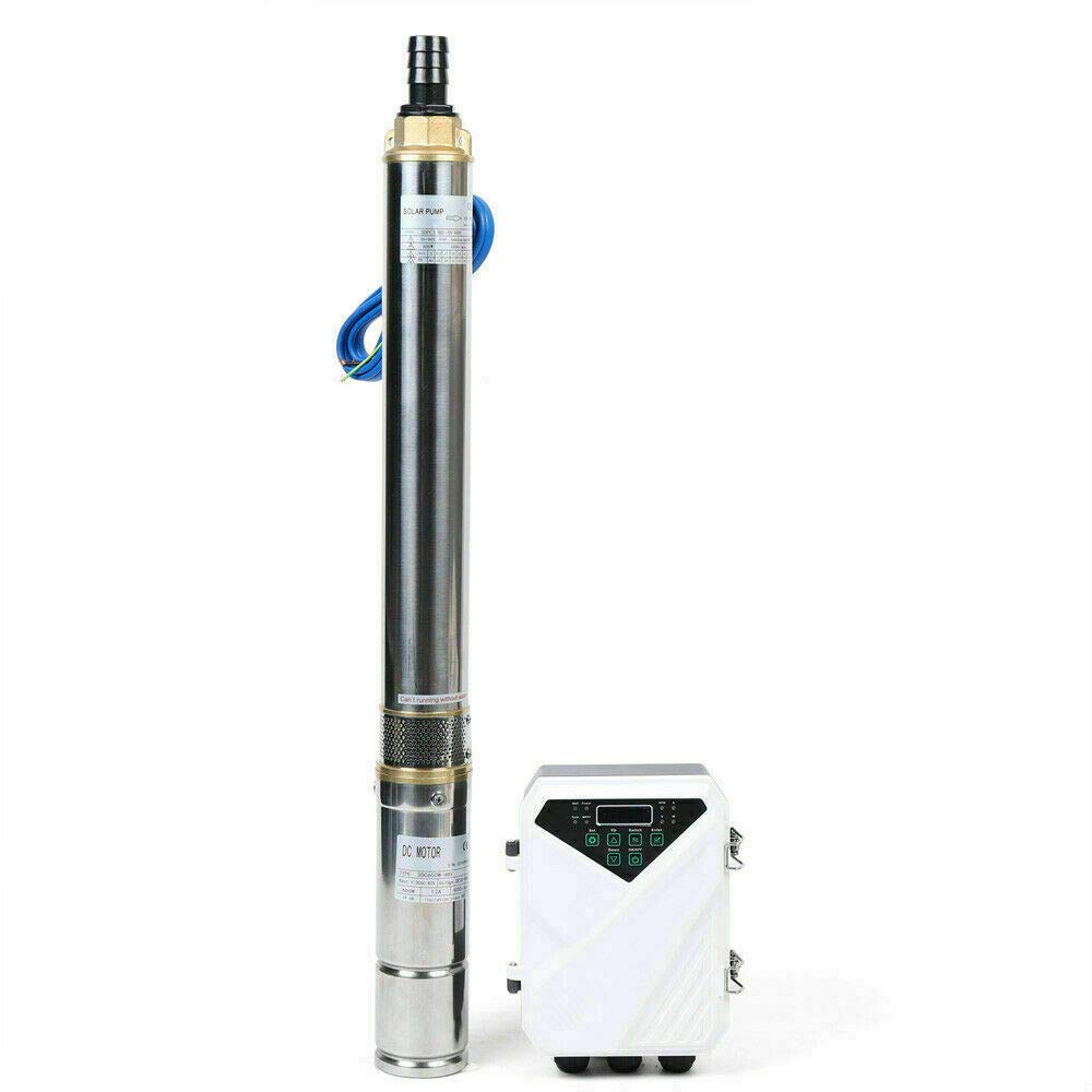 TFCFL 3 Inch DC Solar Water Pump 48V 600W Deep Well Submersible Pump with MPPT Controller - Stainless Steel Submersible Well Pump for Home & Industrial Use - Max Head 80m, 3000L/H Flow Rate - Perfect for Off-Grid Water Supply, Irrigation, and Livestock Watering