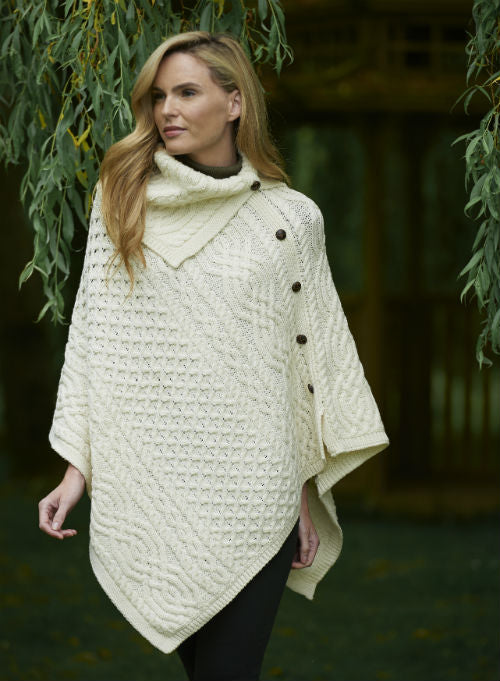 Aran Cowl Neck Poncho Sweater - Soft Chunky Knit Women's Winter Wear (4 Colors) | Cozy Fall & Winter Fashion for Casual Outings, Coffee Dates & Holiday Gatherings