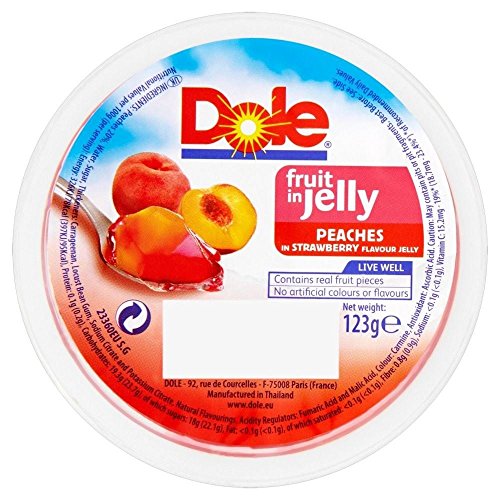 Dole Peaches in Strawberry Jelly Cups - 123g Pack of 4 | Canned Fruit Snacks for Kids Lunch, Healthy Dessert & Picnic Treats